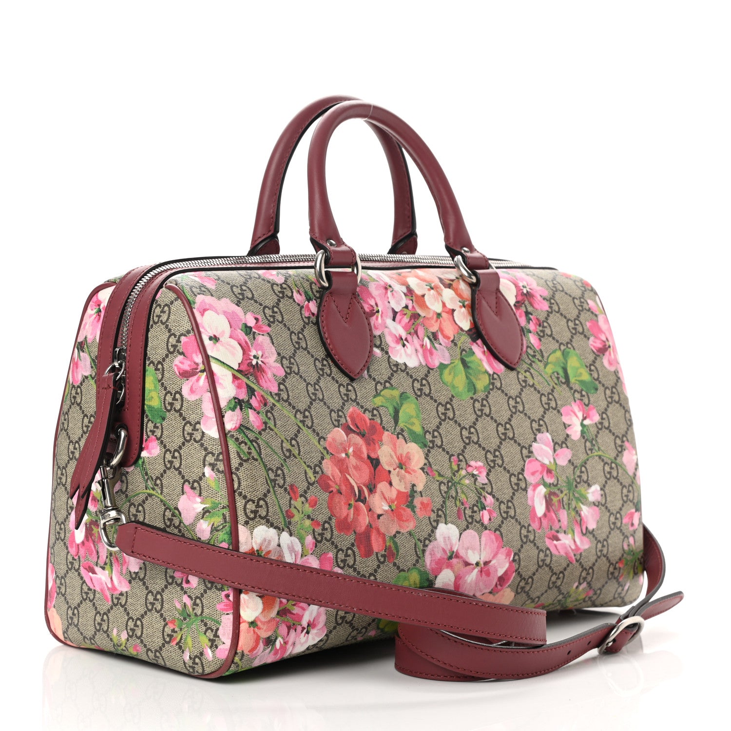 Gucci GG Supreme Monogram Blooms Medium Boston Beige Multicolor Dry Rose 3 of 13