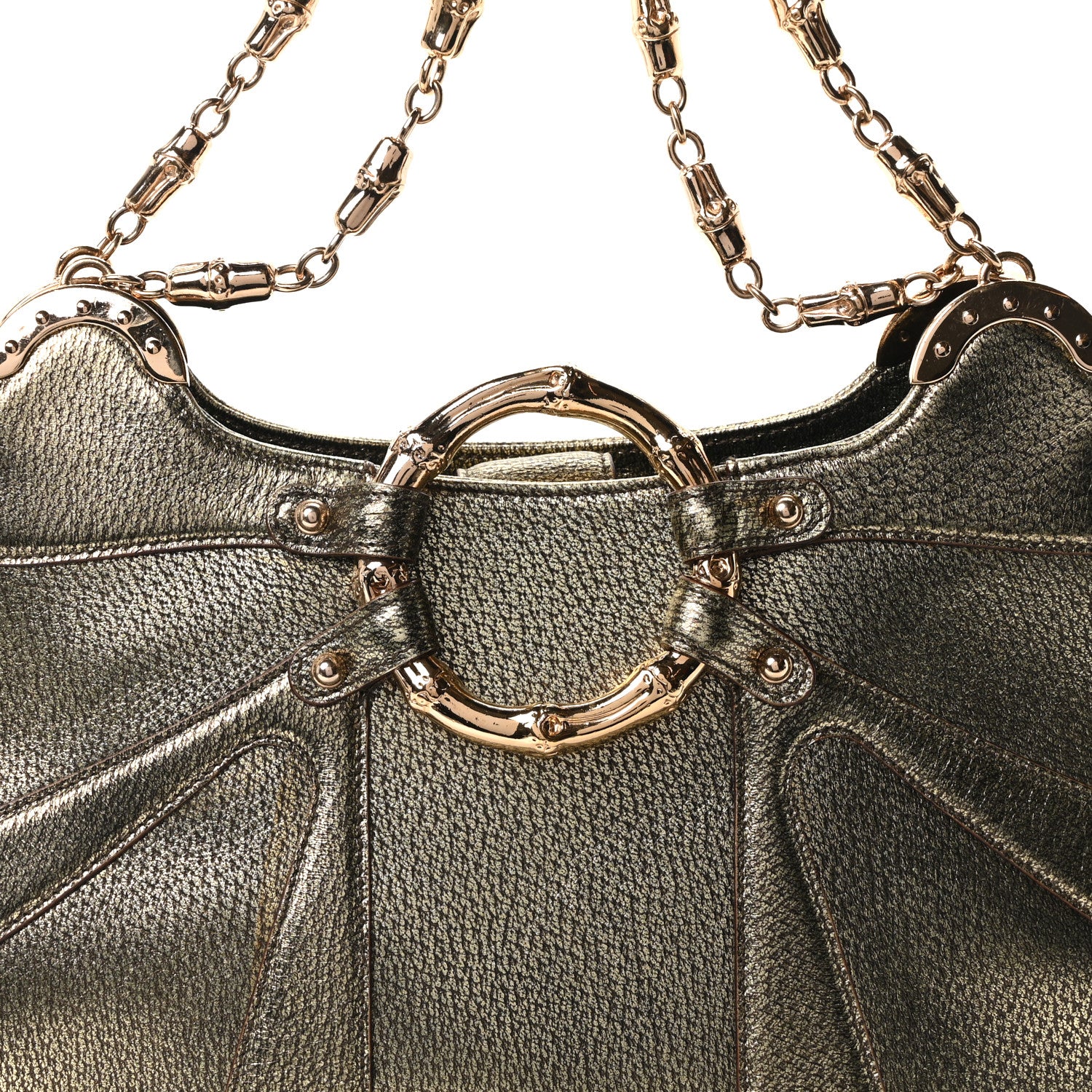 Gucci Metallic Calfskin Bamboo Chain Tom Ford Shoulder Bag Gold 8 of 10