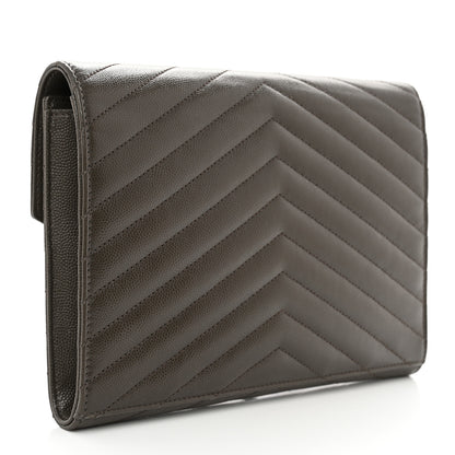 Saint Laurent Grain De Poudre Matelasse Chevron Monogram Envelope Clutch Earth 3 of 7