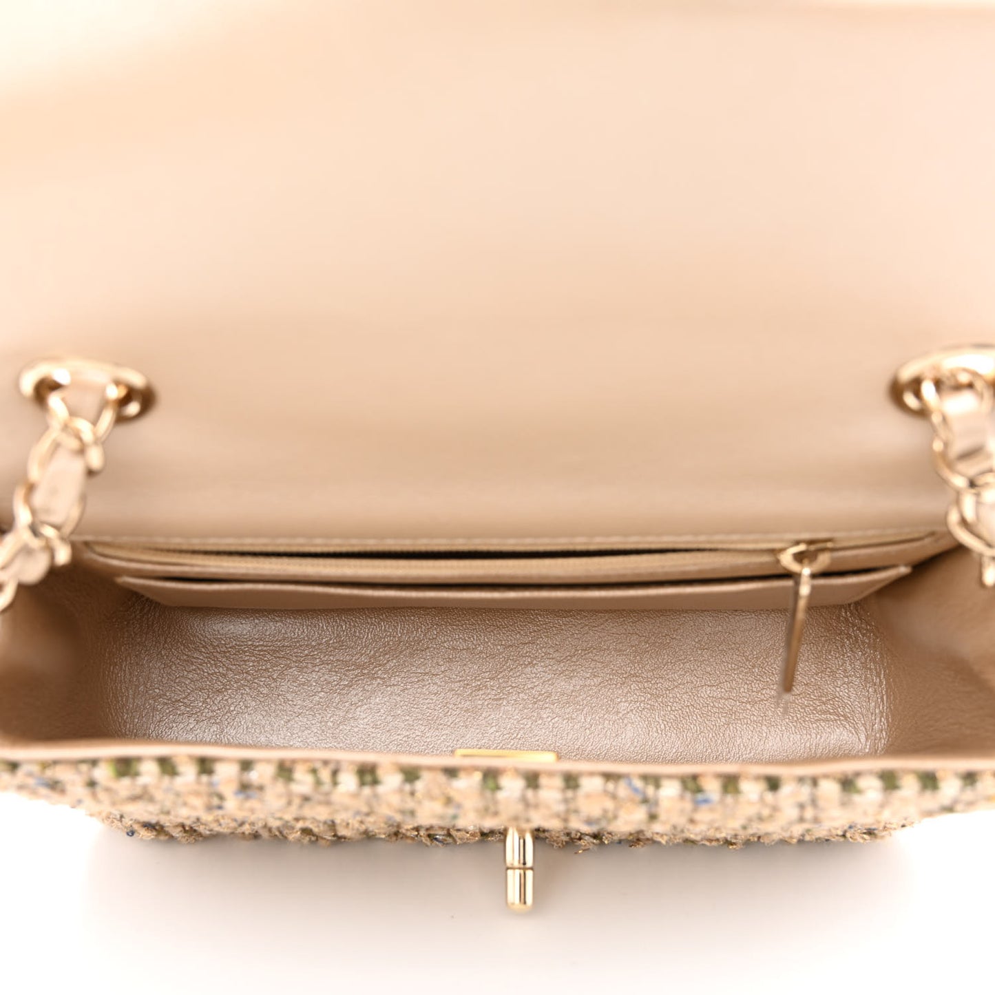 Tweed Quilted Mini Rectangular Flap Beige