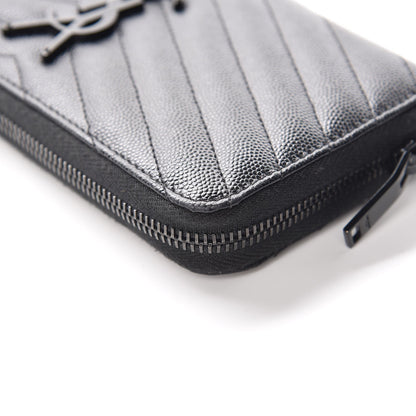 Saint Laurent Grain De Poudre Matelasse Chevron Monogram Zip Around Wallet Black 10 of 11