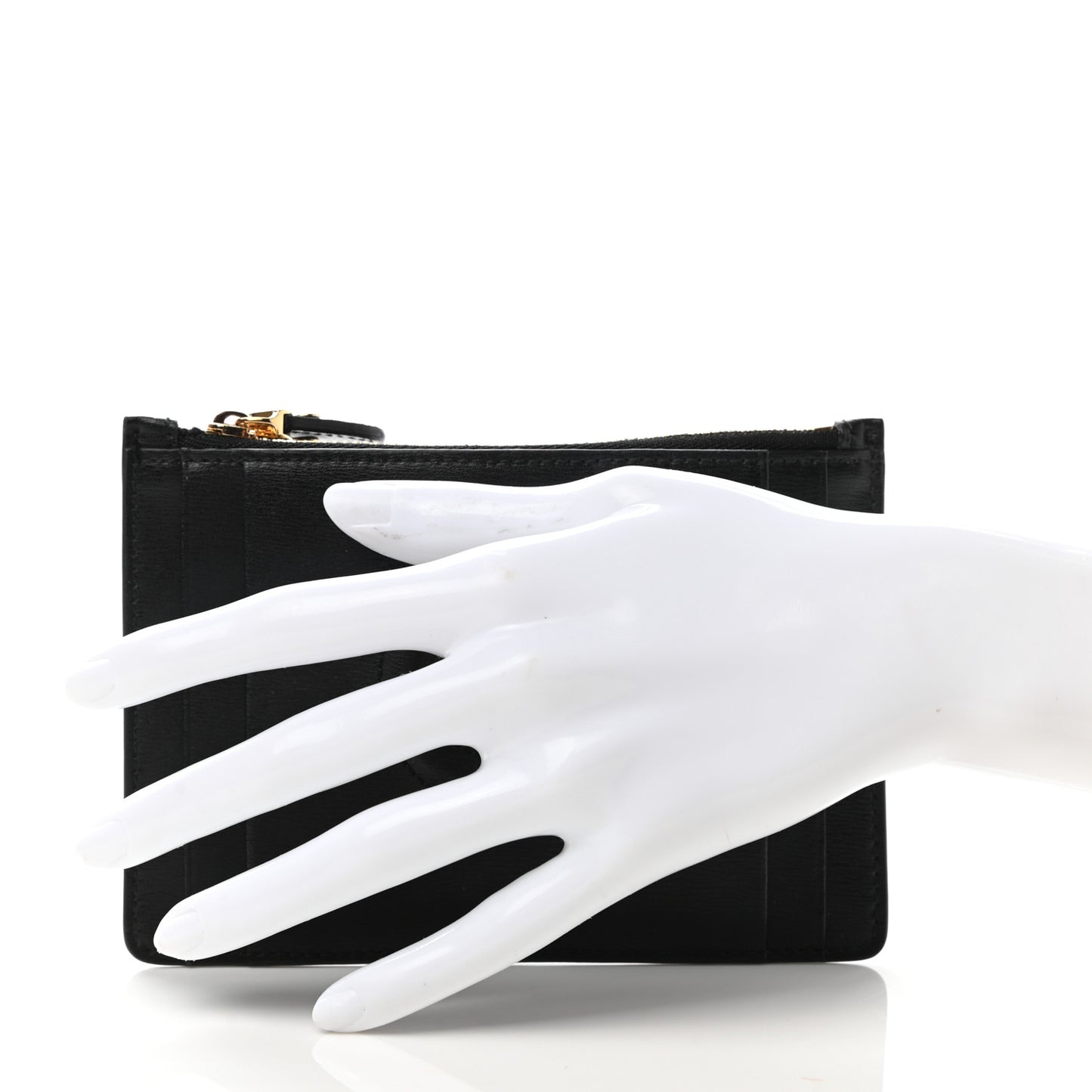 Pebbled Calfskin Gancini Zip Card Holder Black