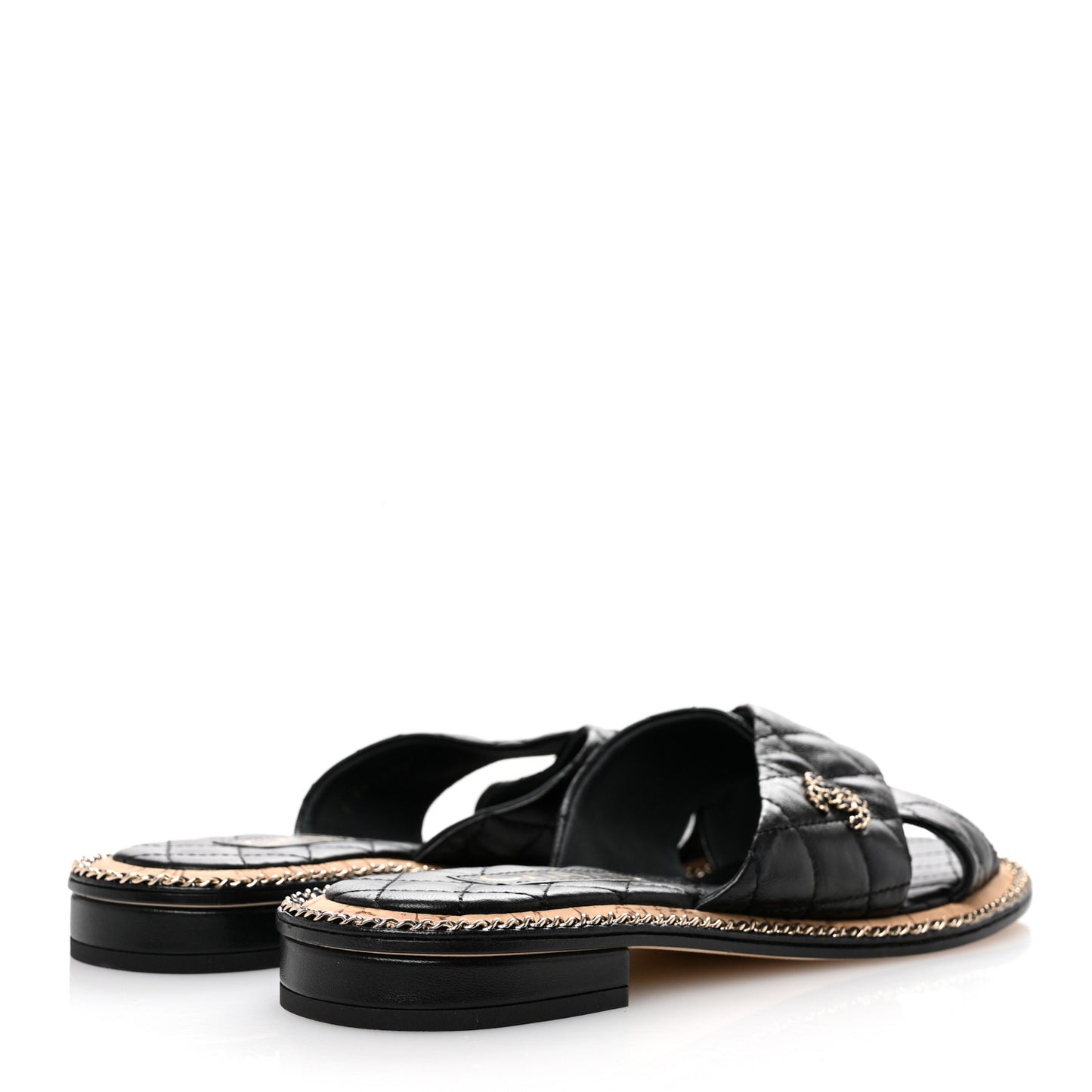 Lambskin Quilted Chain CC Sandals 39 Black