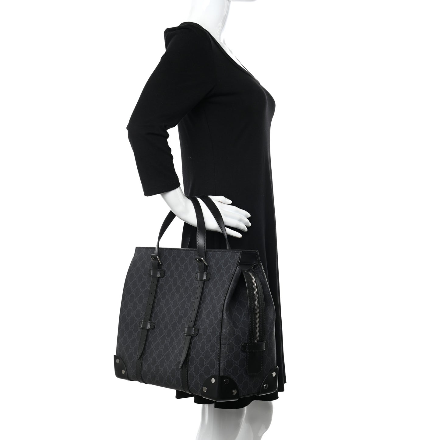 GG Supreme Monogram Selleria Calfskin Medium Tote Bag Black