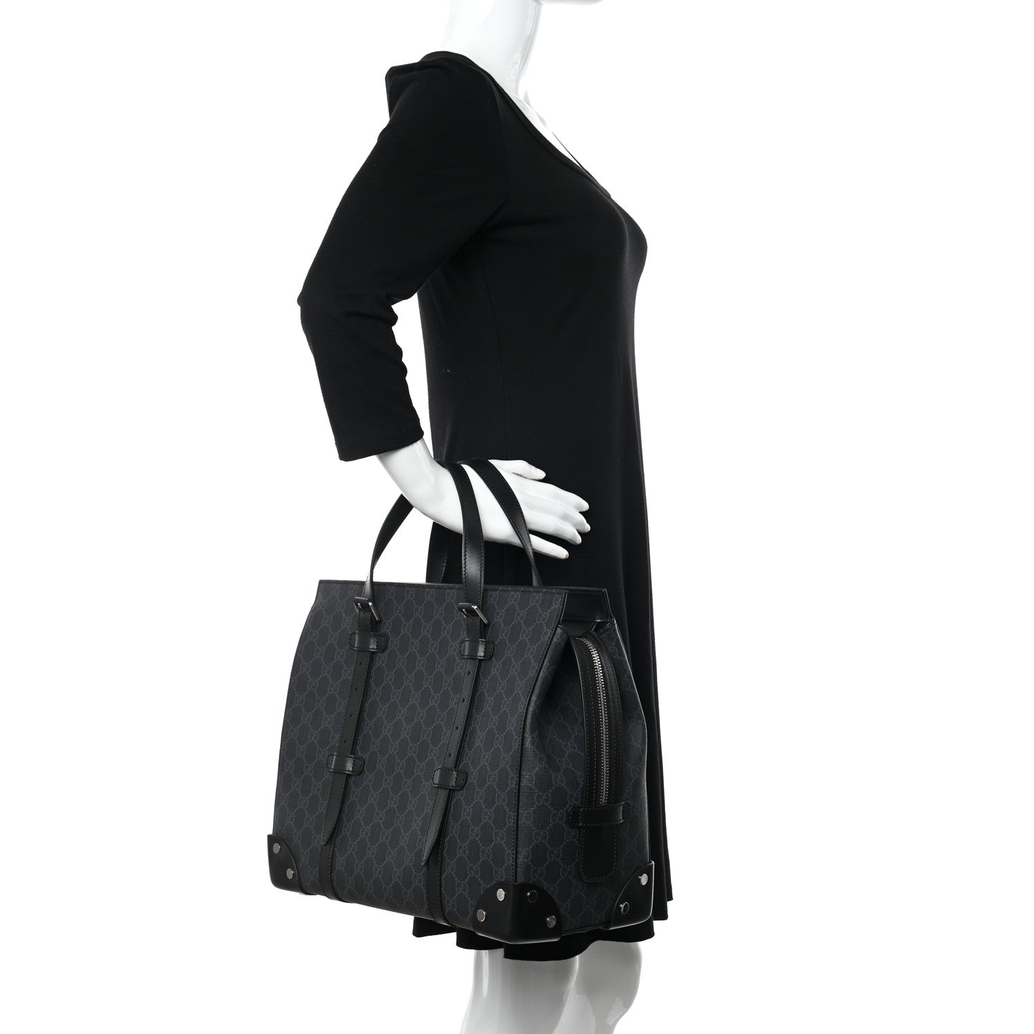 Gucci GG Supreme Monogram Selleria Calfskin Medium Tote Bag Black 2 of 12