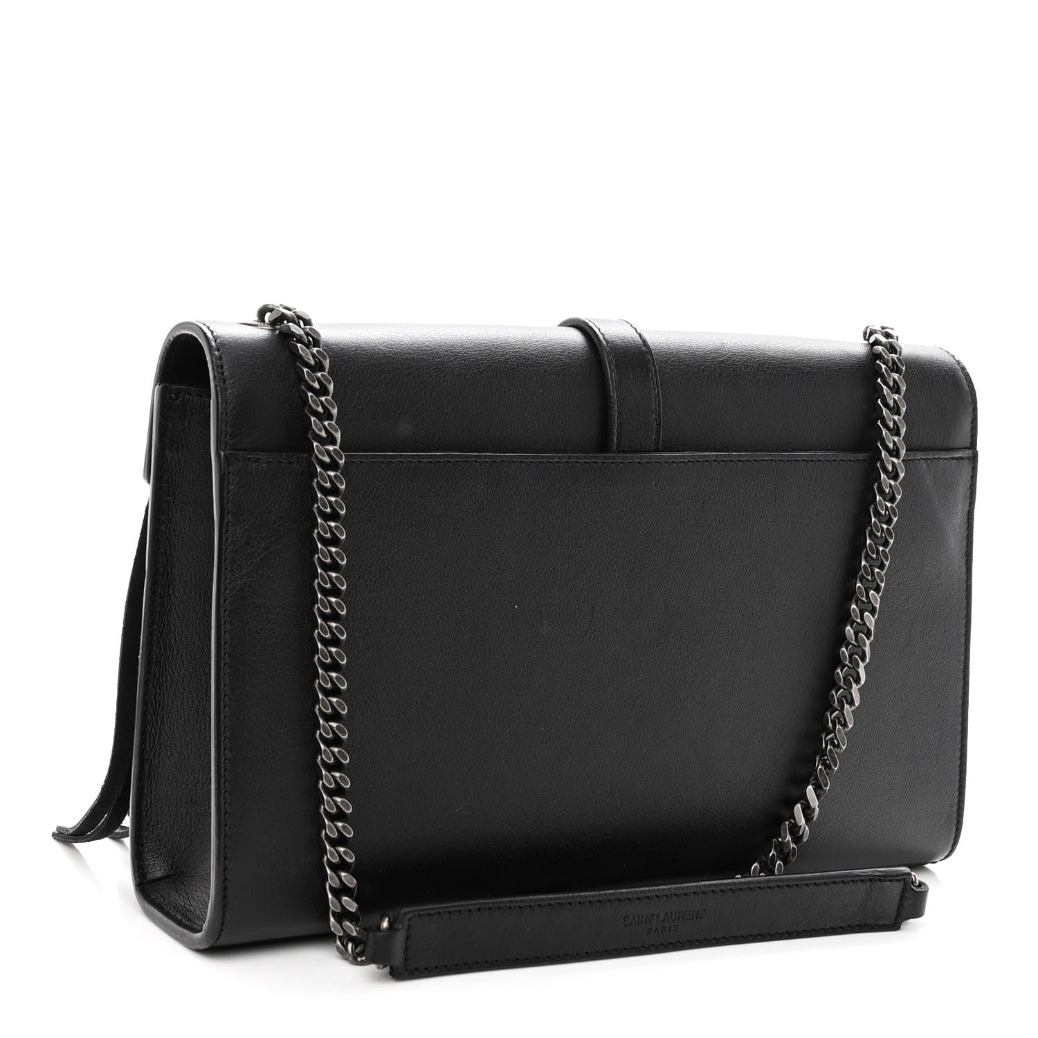 Saint Laurent Calfskin Fringe Medium Snake Monogram Satchel Black 4 of 9