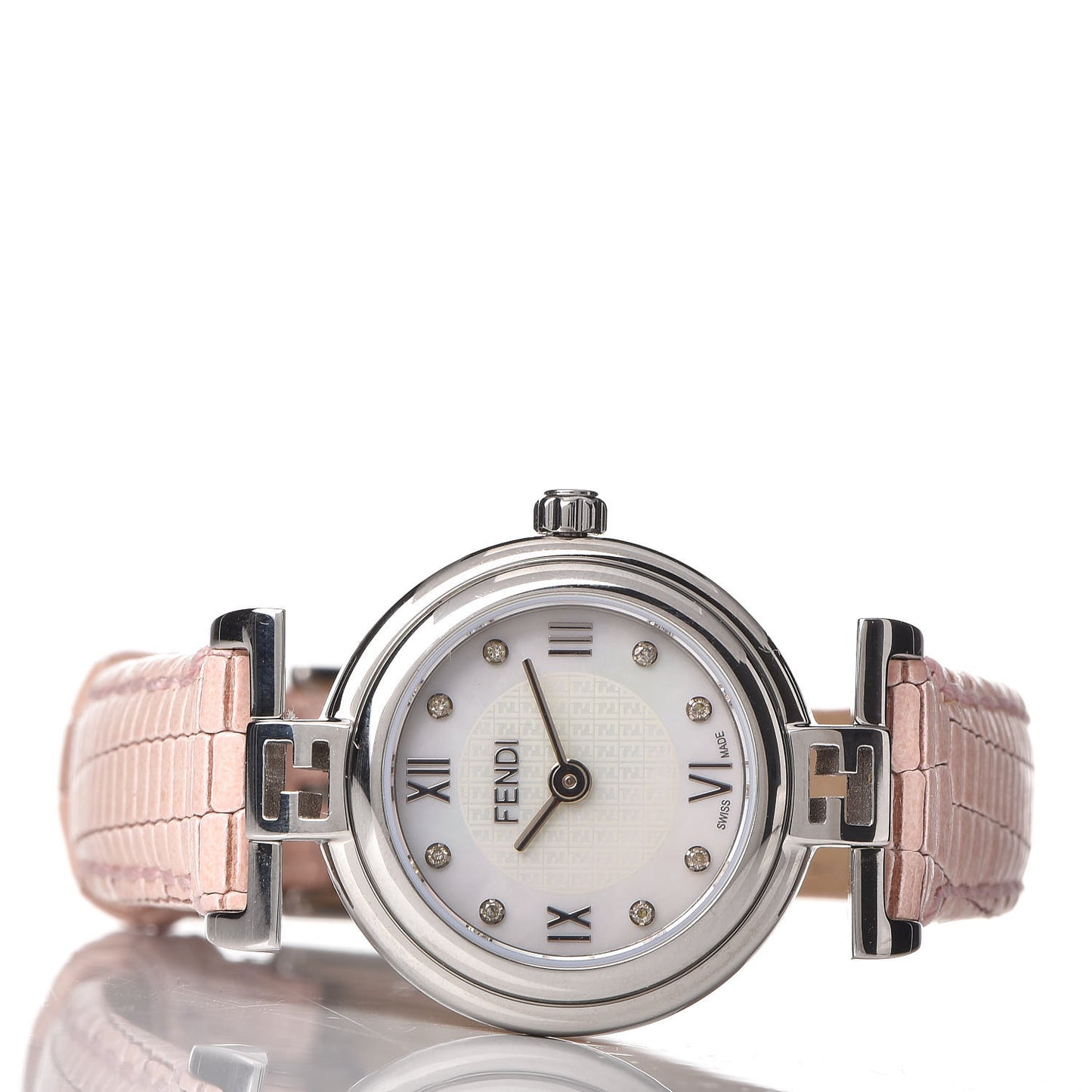 Stainless Steel Calfskin Diamond Pink Mother of Pearl 23mm Moda Quartz Watch