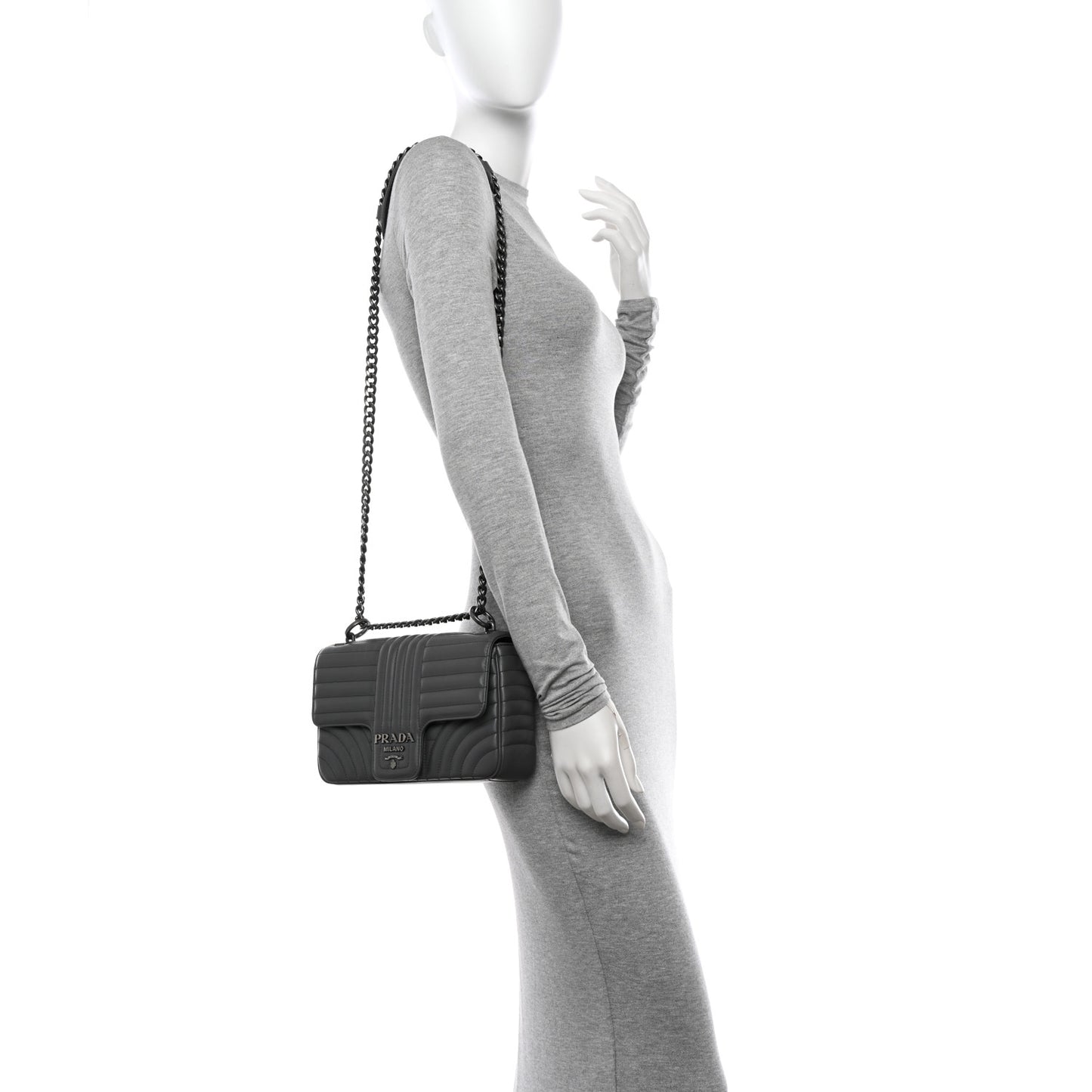 Soft Calfskin Impunture Diagramme Medium Chain Flap Shoulder Bag Mercurio