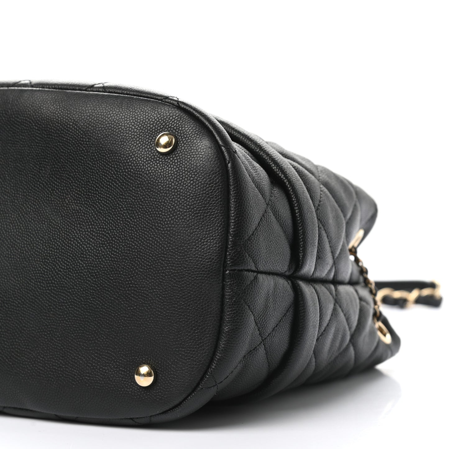 Caviar Quilted Rolled Up Bucket Drawstring Bag Black