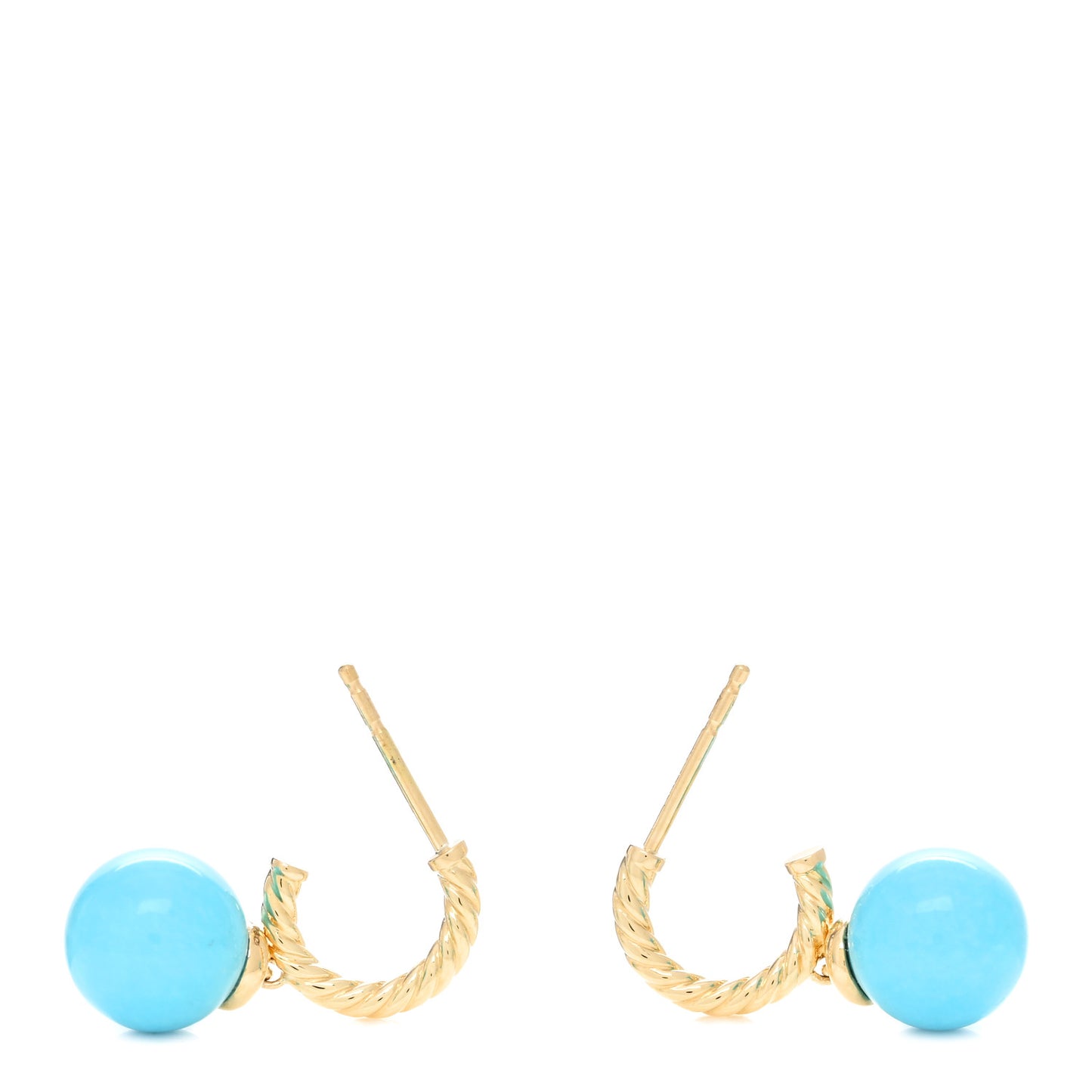 18K Yellow Gold Turquoise 9mm Solari Hoop Earrings