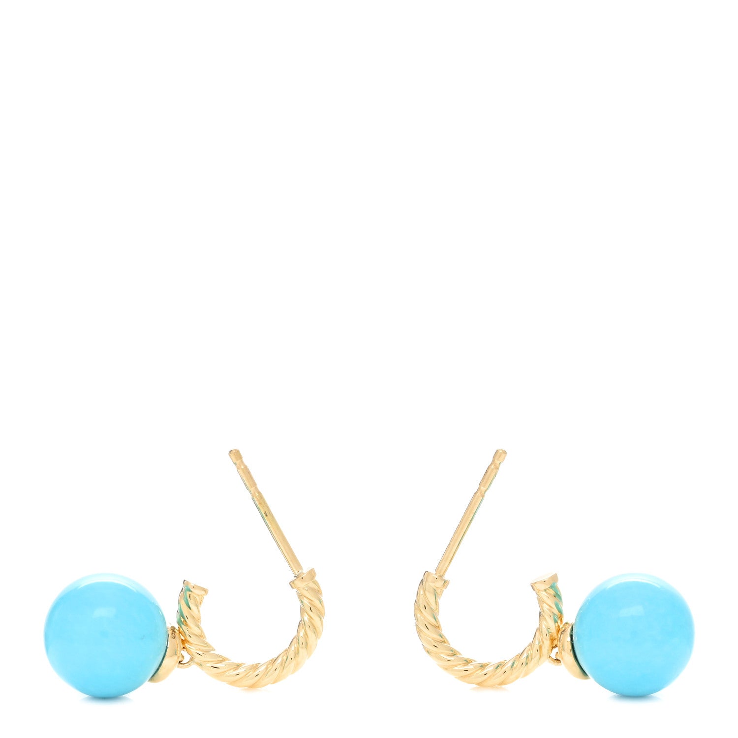 David Yurman 18K Yellow Gold Turquoise 9mm Solari Hoop Earrings 3 of 4