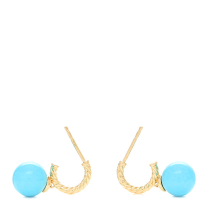 David Yurman 18K Yellow Gold Turquoise 9mm Solari Hoop Earrings 3 of 4