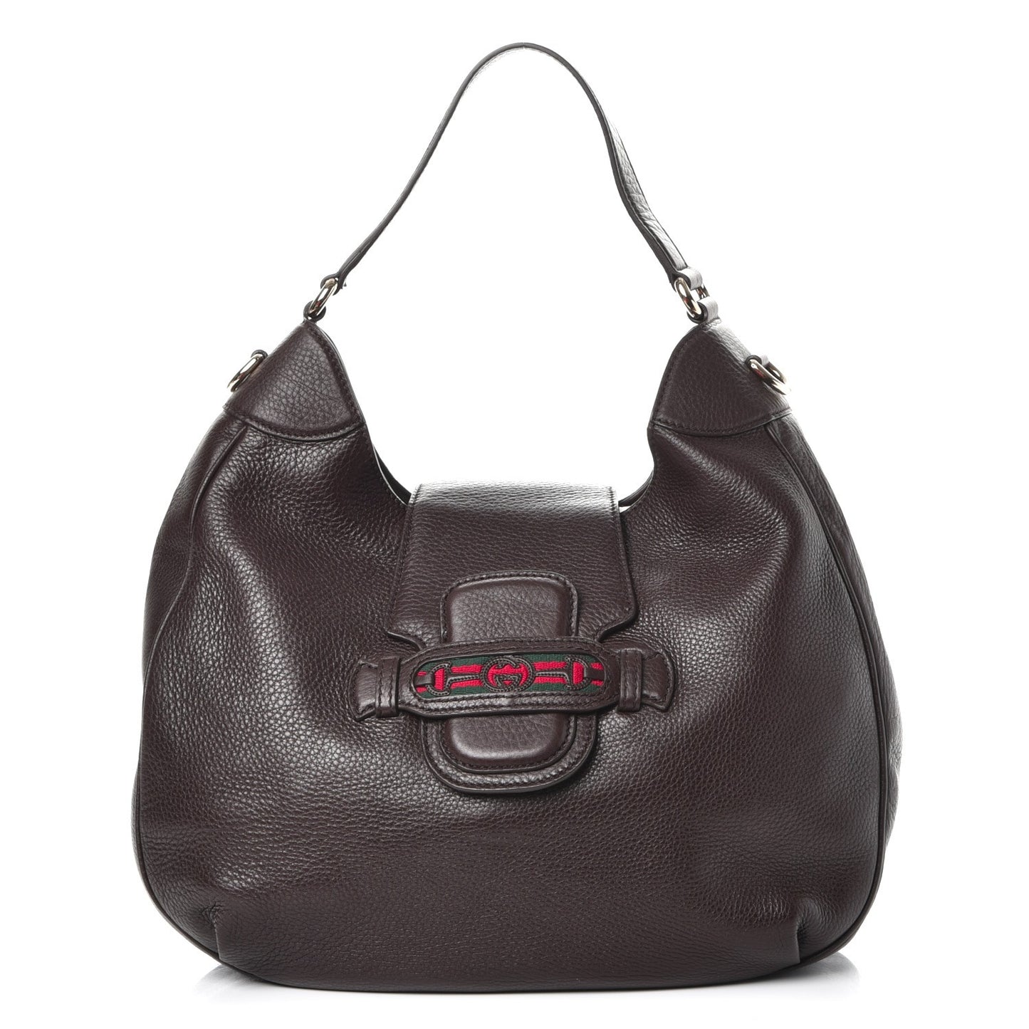 Calfskin Web Medium Dressage Hobo Coffee Brown
