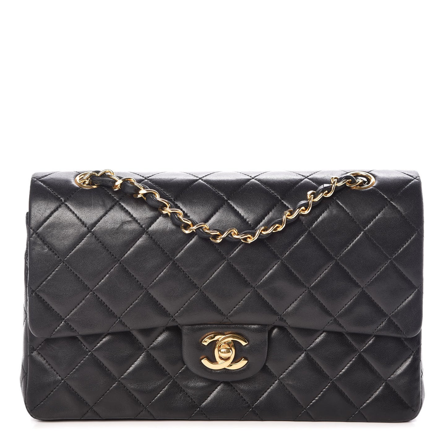 Lambskin Quilted Medium Double Flap Black