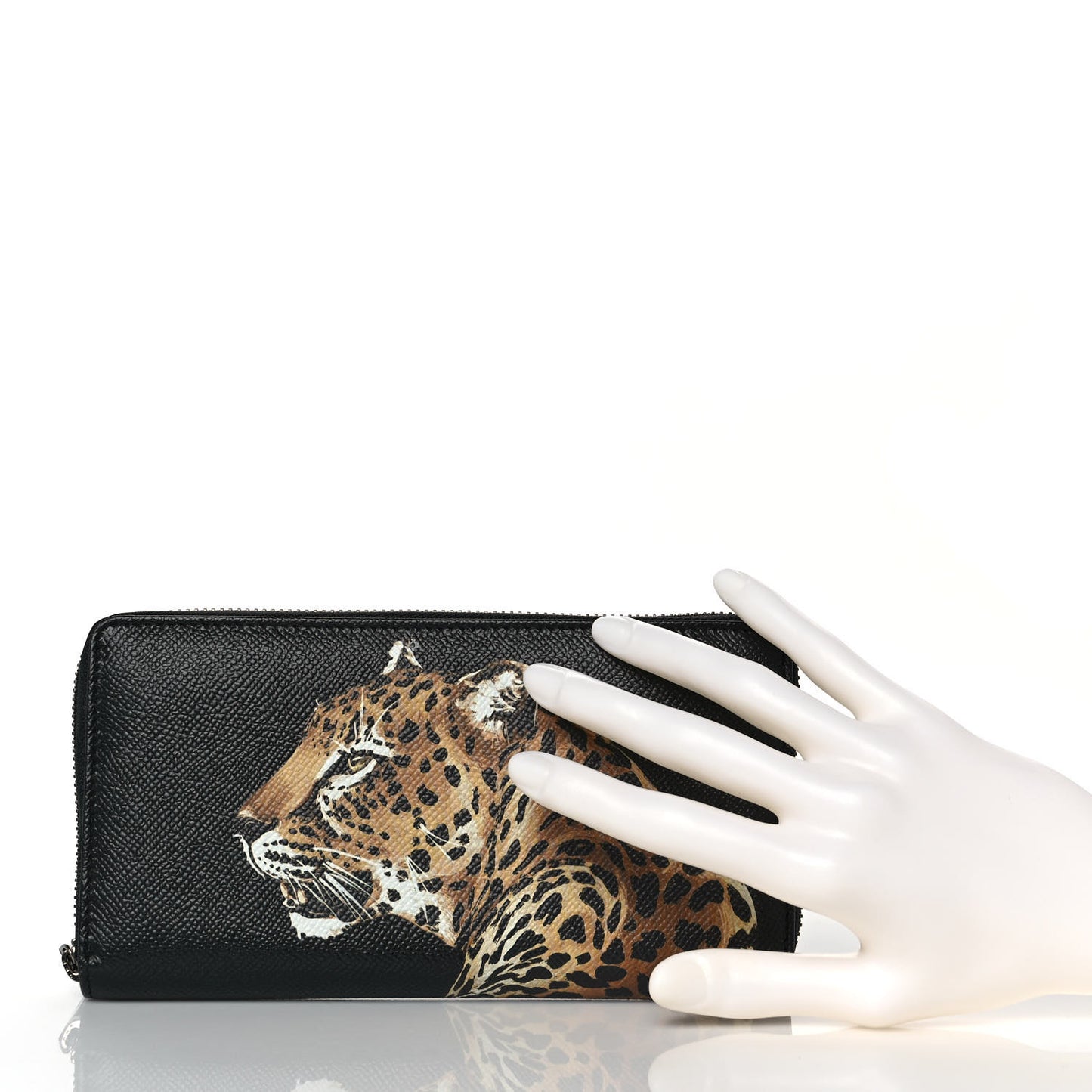 Dauphine Leopard Zip Around Wallet Black