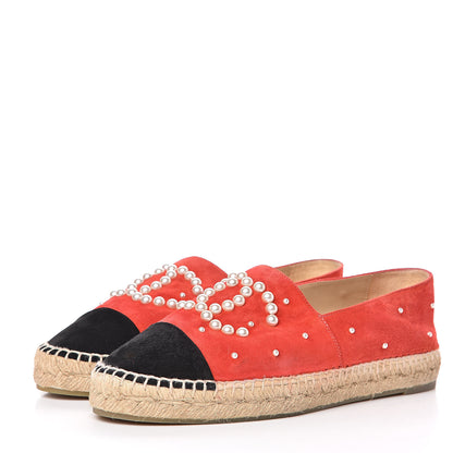 Chanel Suede Pearl CC Espadrilles 40 Red 3 of 13