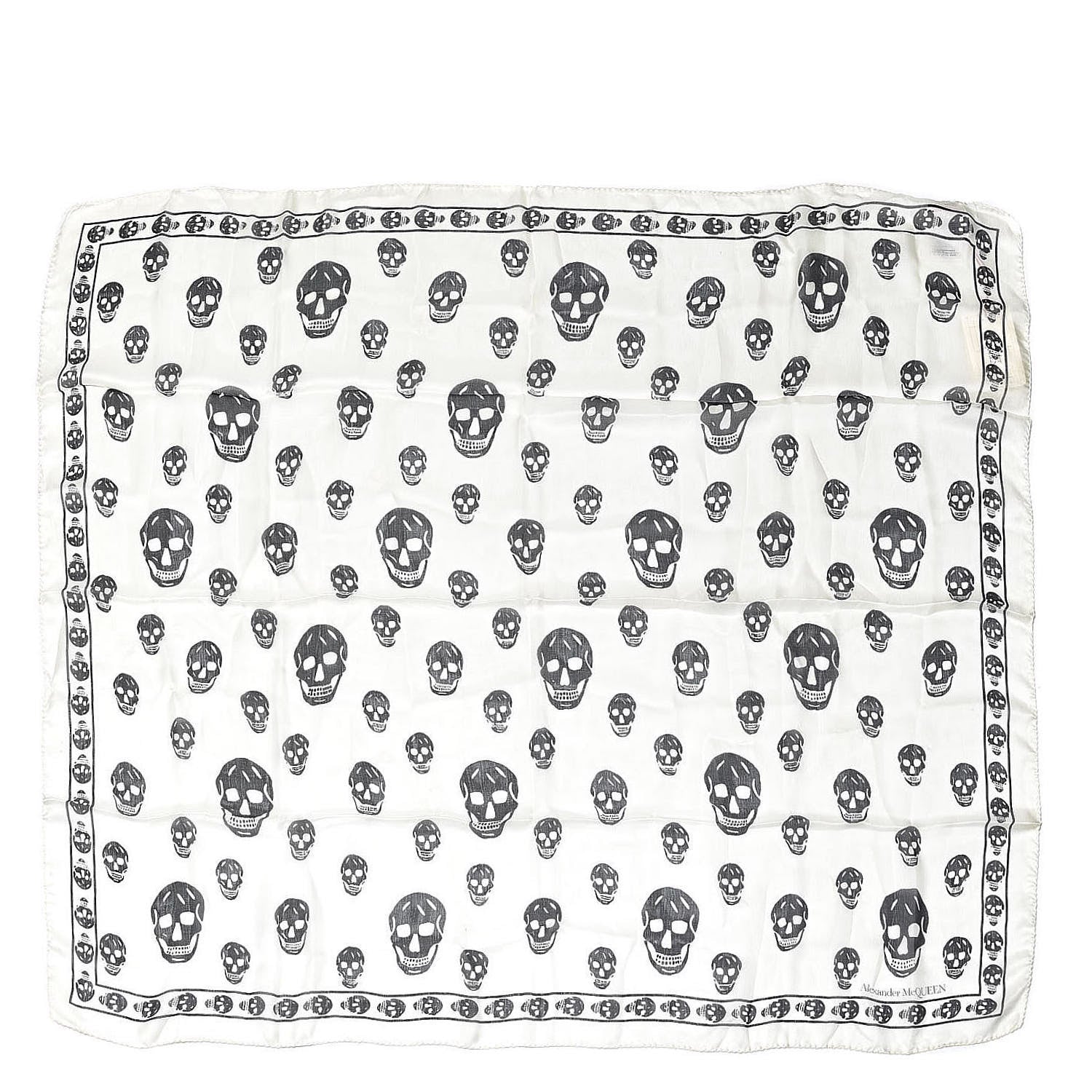 Alexander McQueen Silk Chiffon Skull Scarf Ivory Black 1 of 3