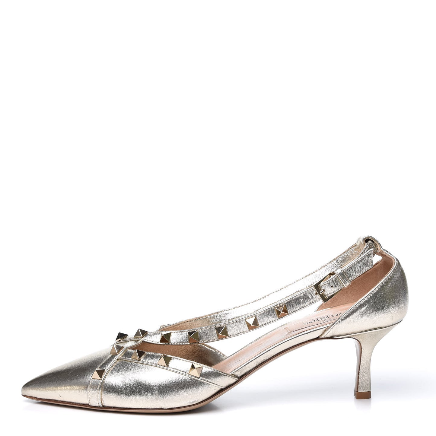 Metallic Nappa Rockstud Cross Strap D'Orsay 55mm Pumps 40 Platino