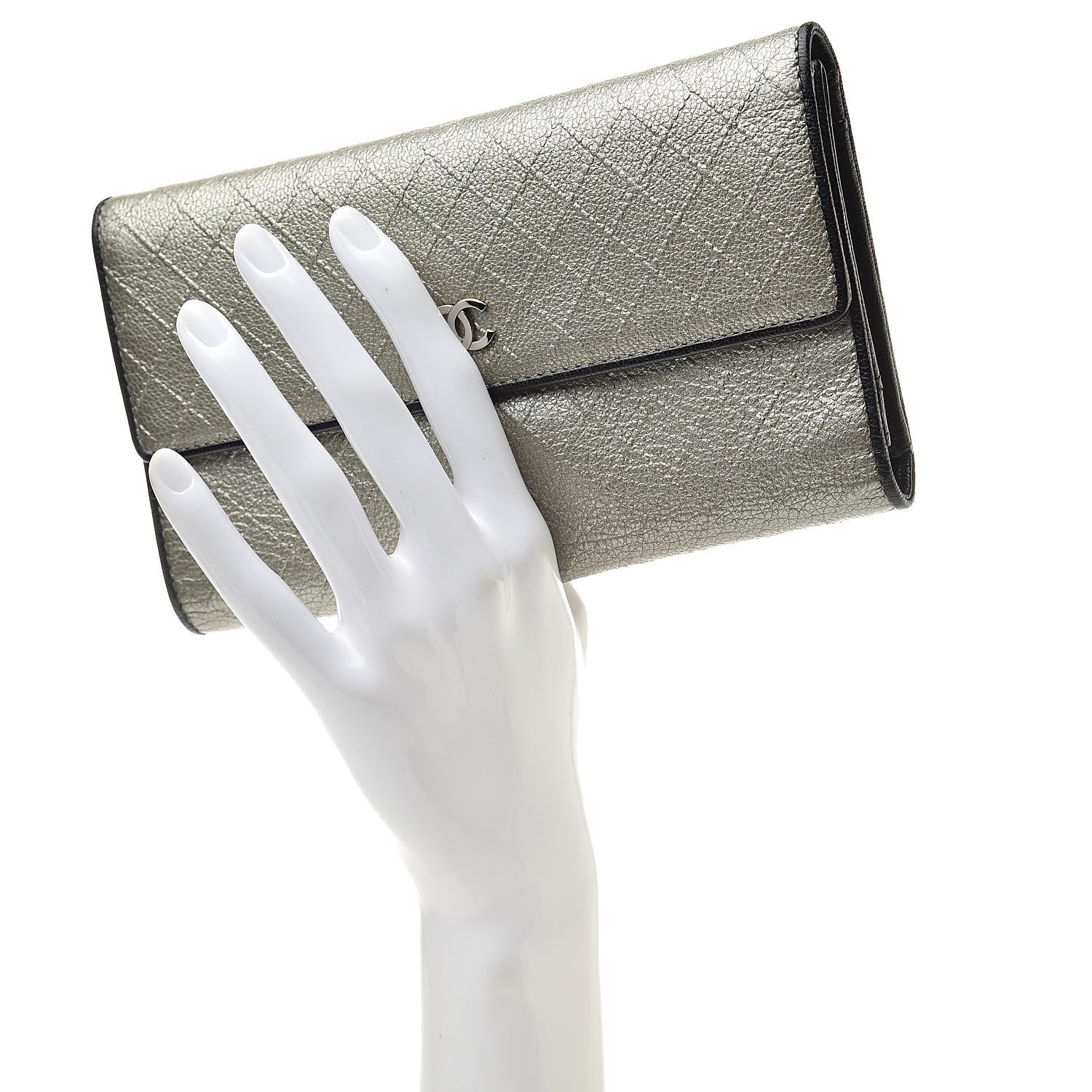 Chanel Diamond Stitched Long Flap Wallet Silver 2 of 10
