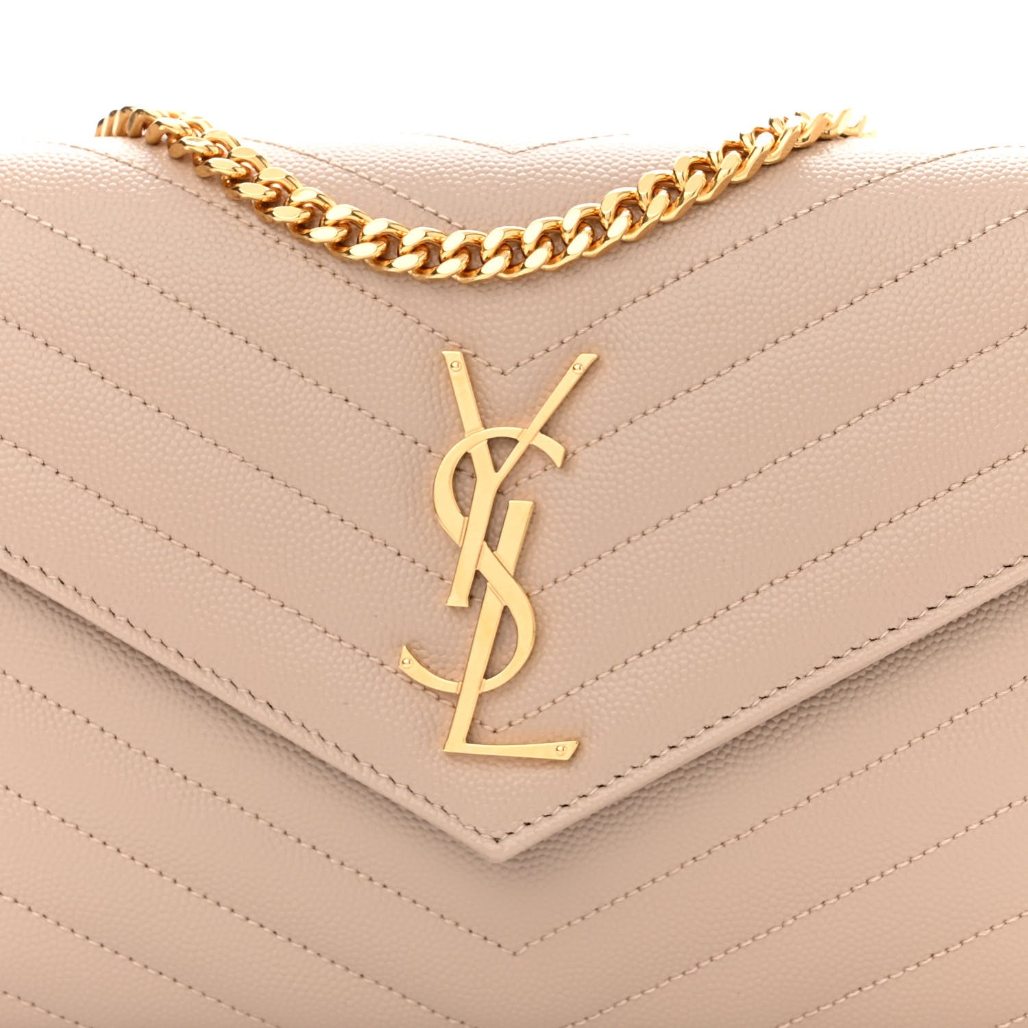 Saint Laurent Grain De Poudre Matelasse Chevron Monogram Chain Wallet Nude Powder 7 of 9