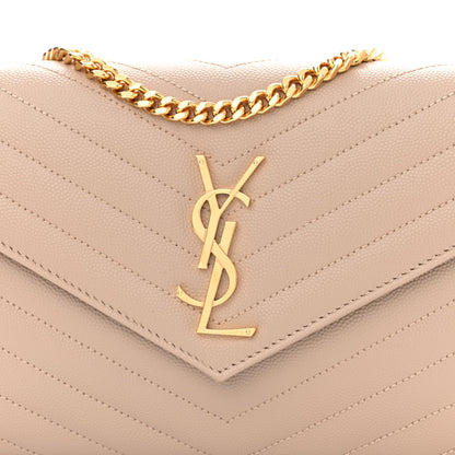 Saint Laurent Grain De Poudre Matelasse Chevron Monogram Chain Wallet Nude Powder 7 of 9