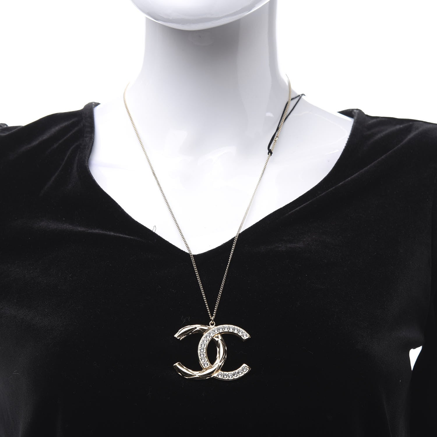 Chanel Crystal Quilted CC Pendant Necklace Gold 2 of 5