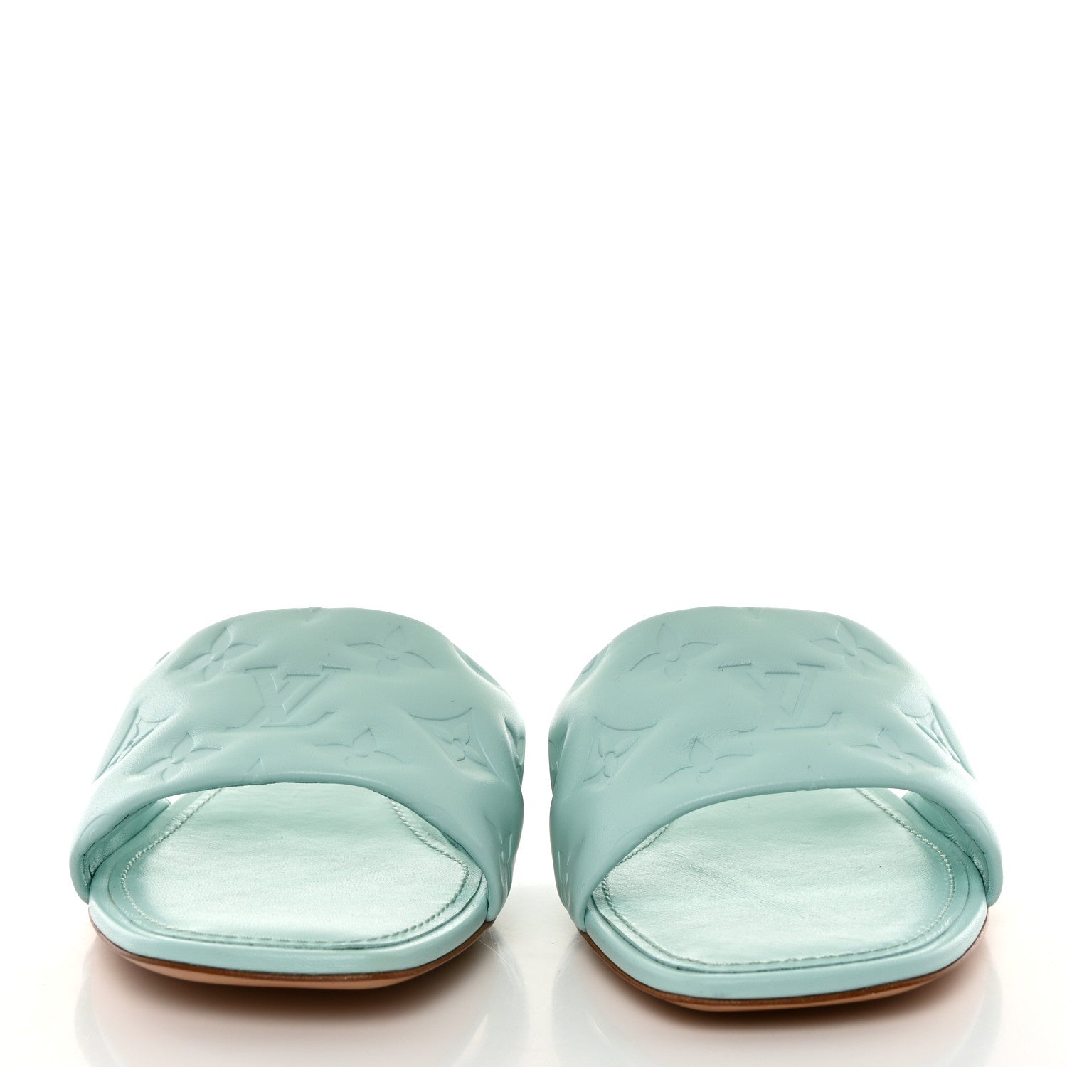 Louis Vuitton Lambskin Embossed Monogram Revival Flat Mules 40 Vert D'eau Green 2 of 9