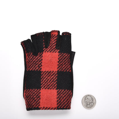 Chanel Wool Suede Plaid Fingerless CC Gloves 7 Red Black 2 of 6