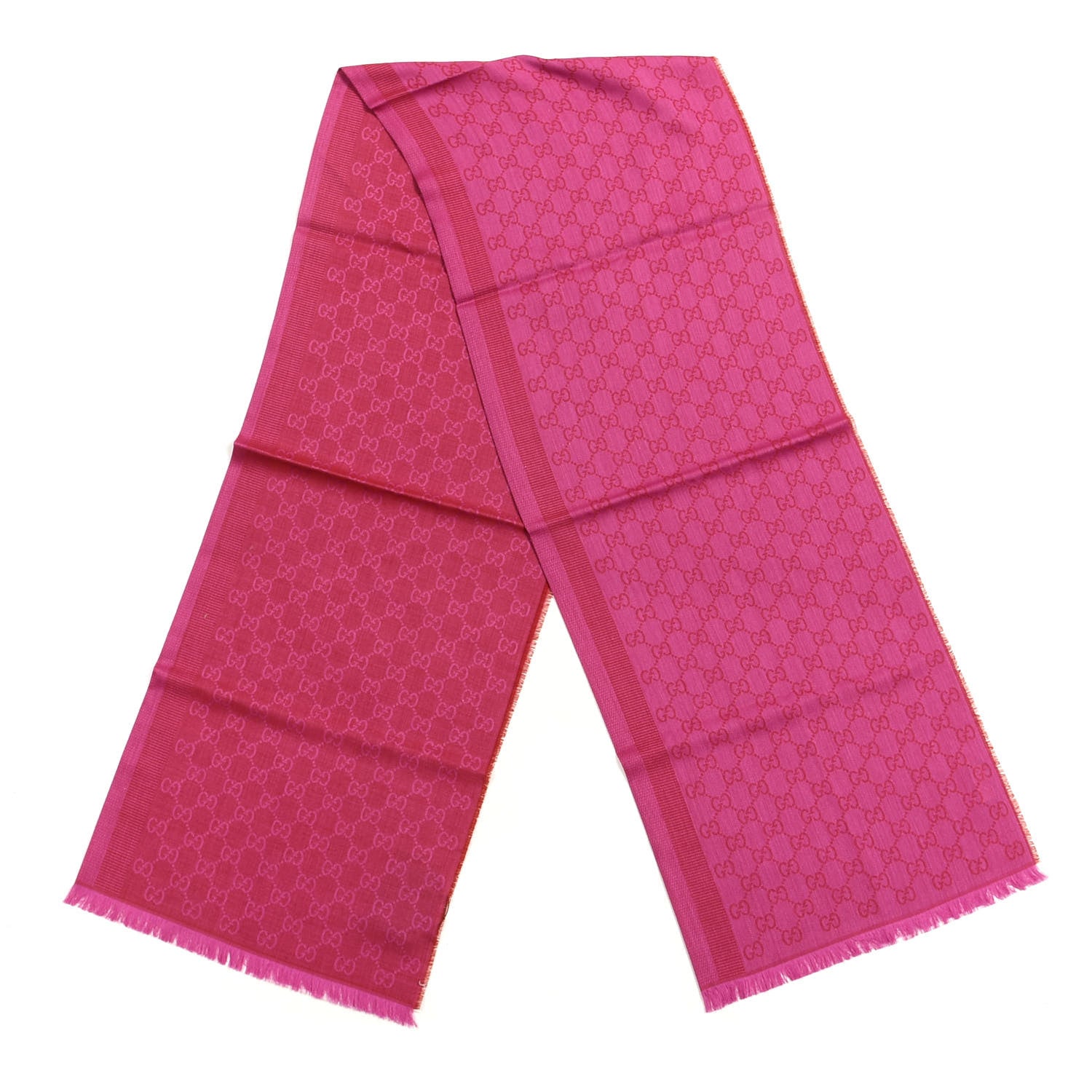 Gucci Wool Silk GG Monogram GGWeblong Fringe Scarf Shawl Red Pink 2 of 3