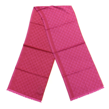Gucci Wool Silk GG Monogram GGWeblong Fringe Scarf Shawl Red Pink 2 of 3