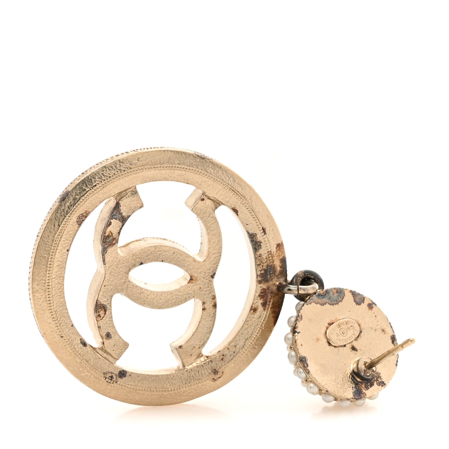 Pearl CC Drop Earrings Light Gold