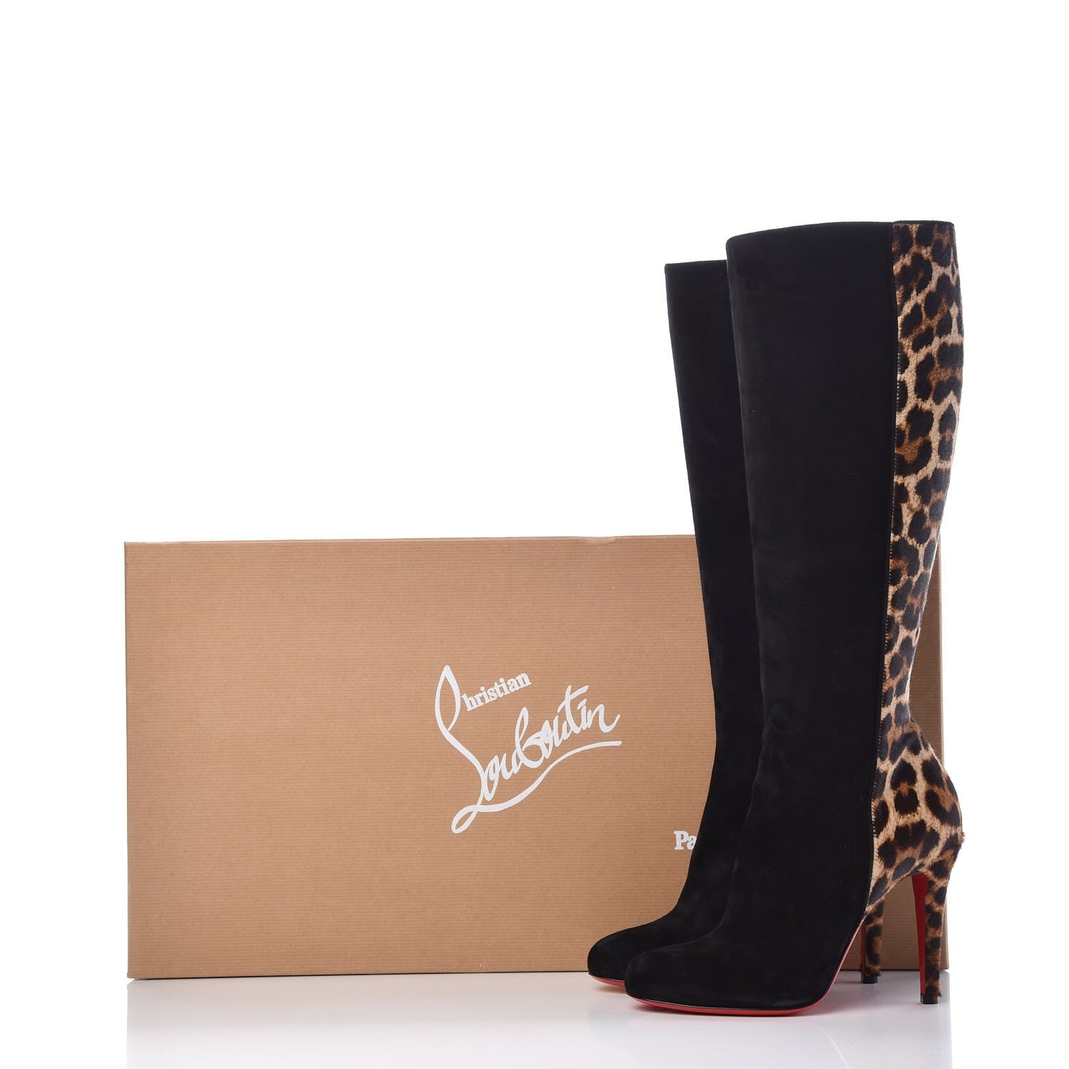 Christian Louboutin Veau Velours Pony Hair Acheval 100 Knee Boots 38.5 Black Leopard 10 of 10