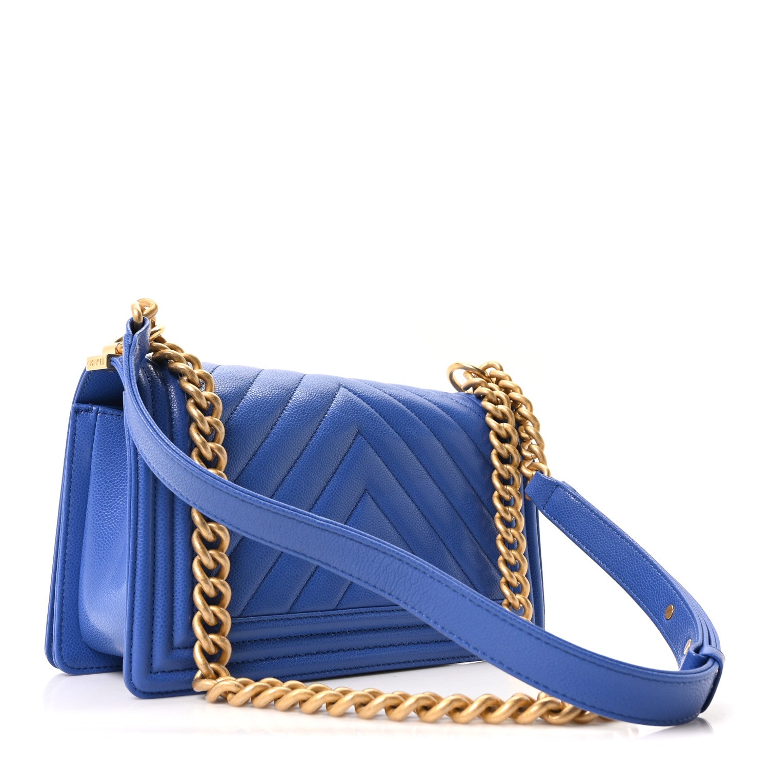 Chanel Caviar Chevron Quilted Medium Boy Flap Dark Blue 3 of 10
