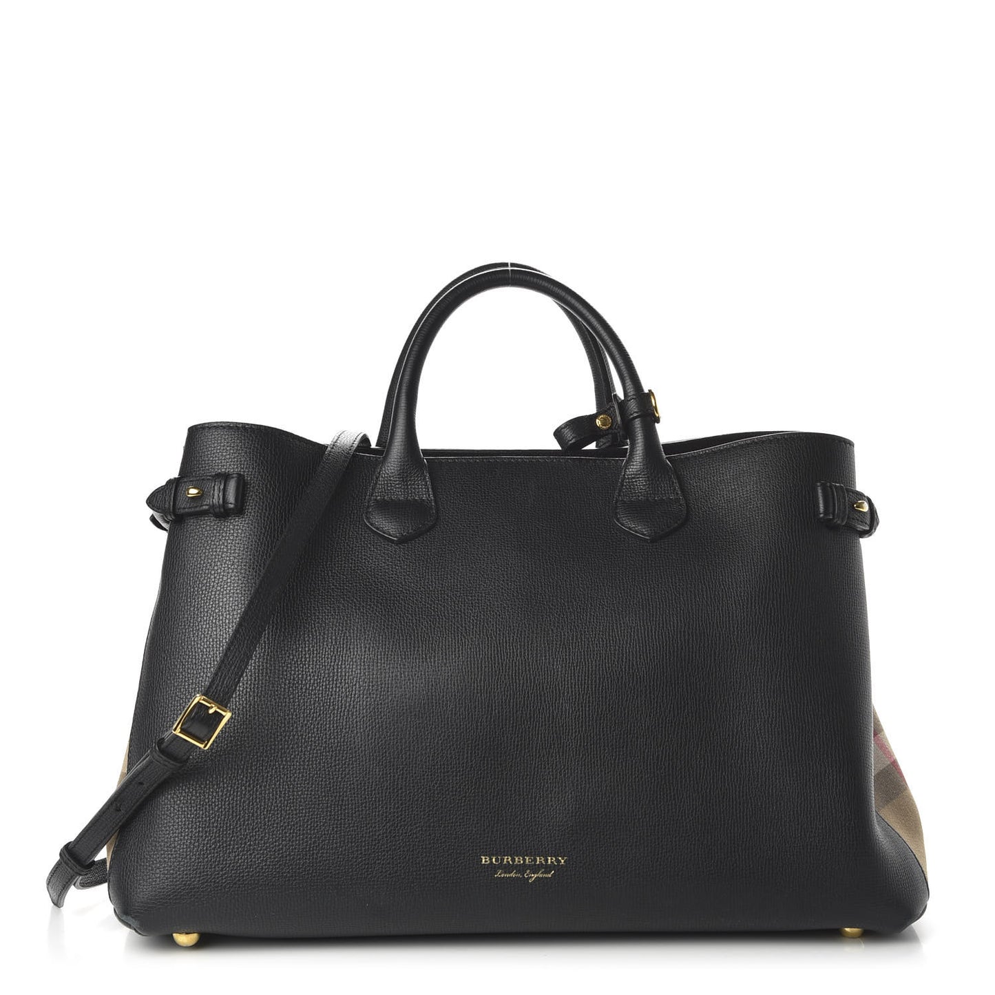 Grainy Calfskin House Check Large Banner Tote Black