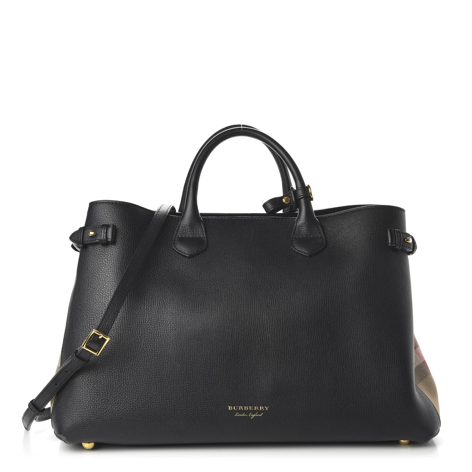 Burberry Grainy Calfskin House Check Large Banner Tote Black 1 of 9