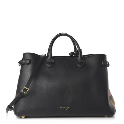 Burberry Grainy Calfskin House Check Large Banner Tote Black 1 of 9
