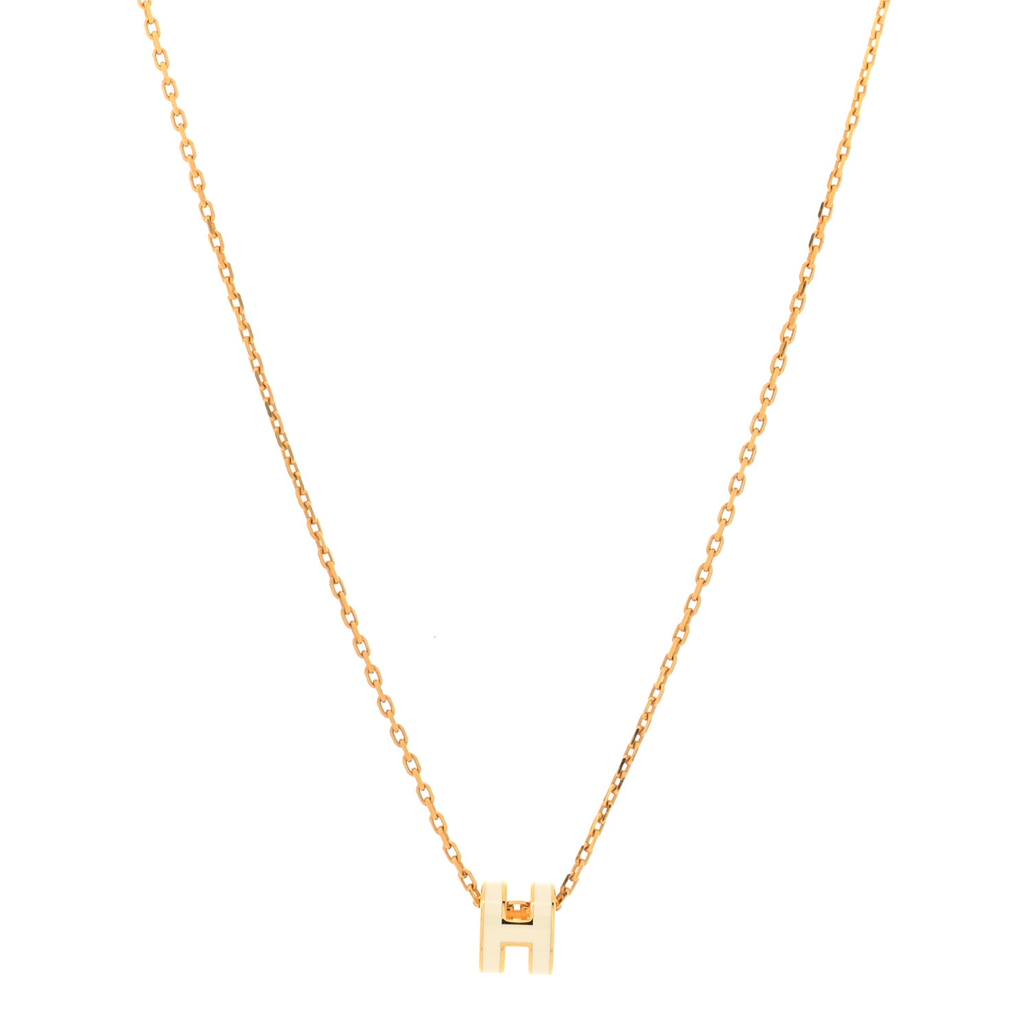 Hermes Lacquered Gold Mini Pop H Pendant Necklace White 1 of 6
