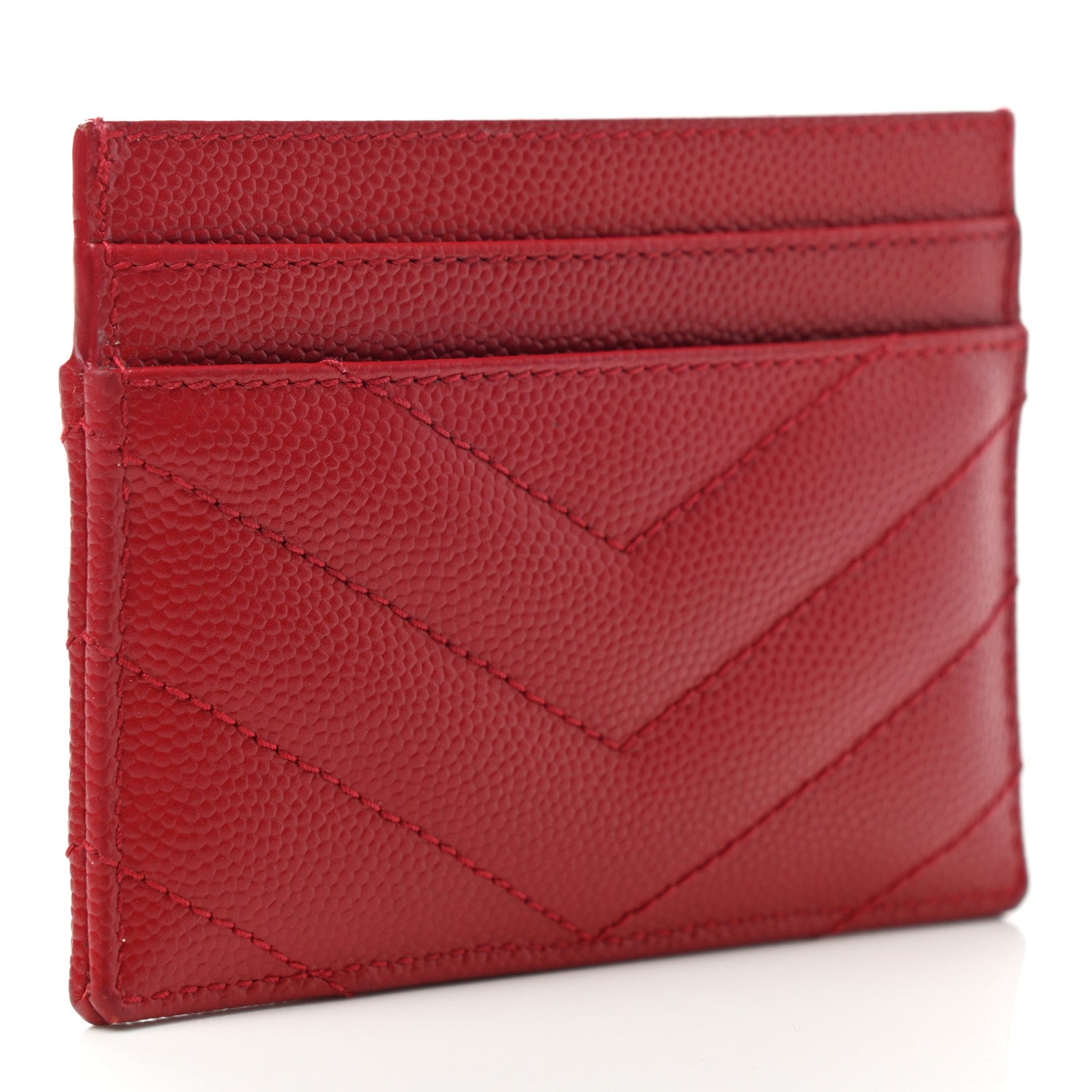 Saint Laurent Grain De Poudre Matelasse Chevron Monogram Credit Card Case New Red 3 of 7