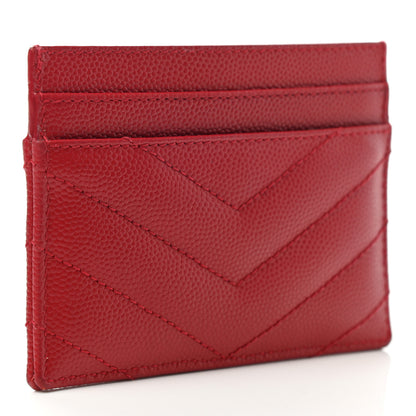 Saint Laurent Grain De Poudre Matelasse Chevron Monogram Credit Card Case New Red 3 of 7