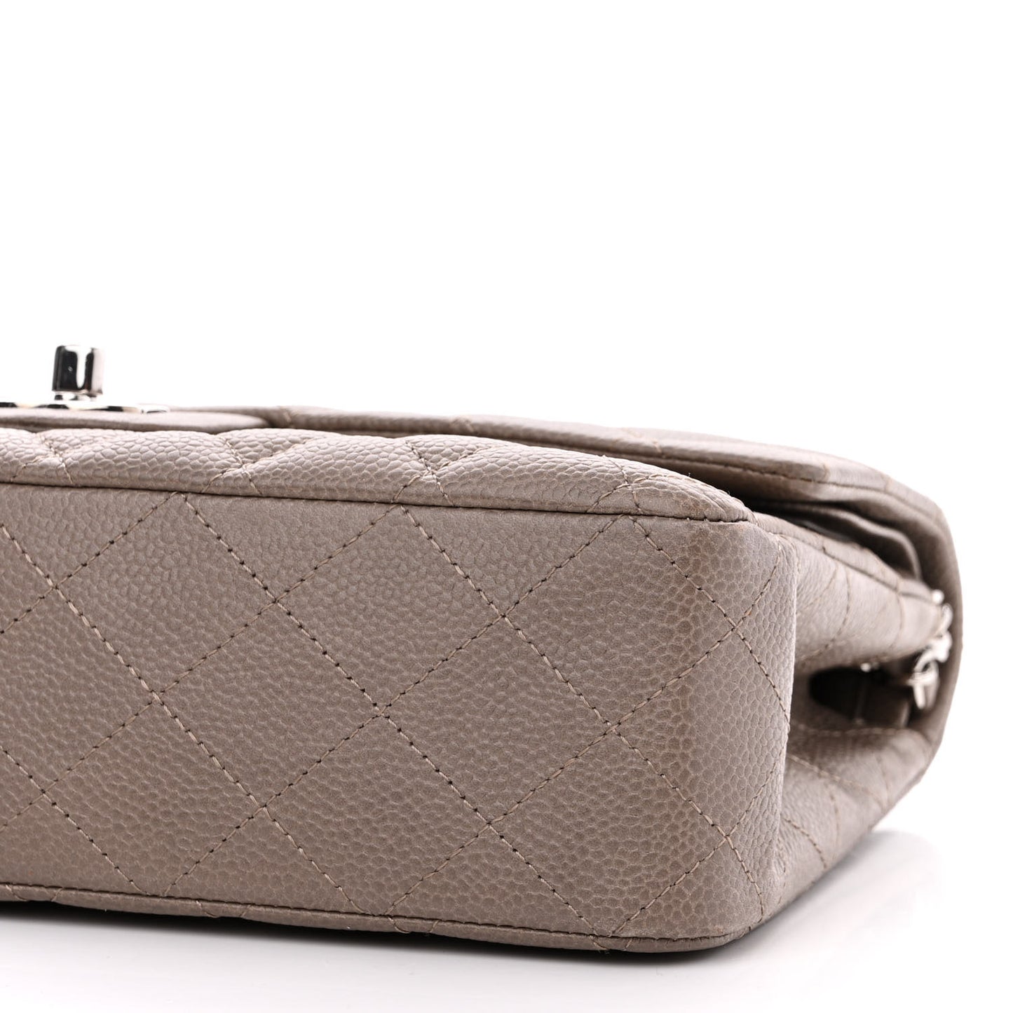 Caviar Quilted Medium Double Flap Grey