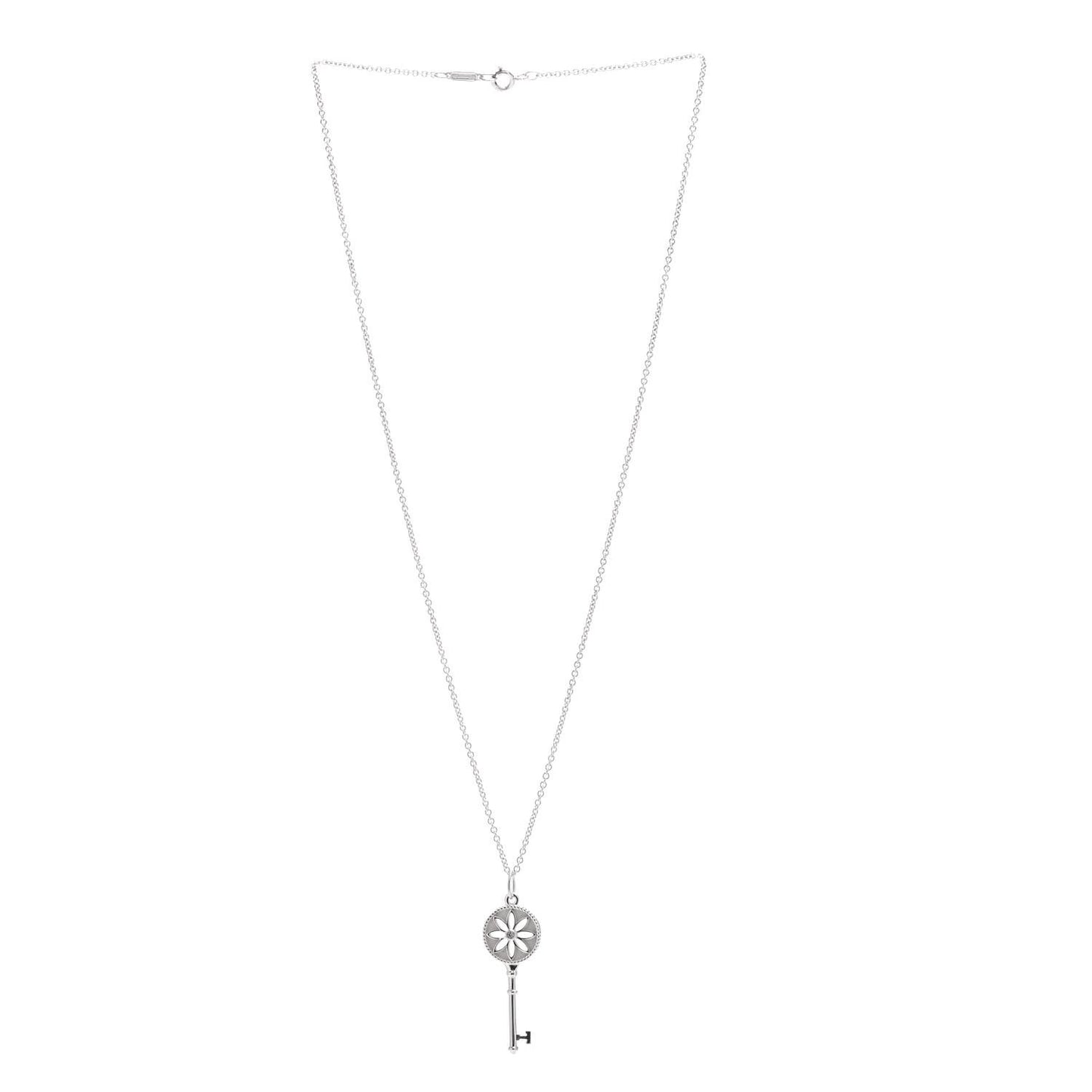 Sterling Silver Diamond Small Daisy Key Pendant Necklace