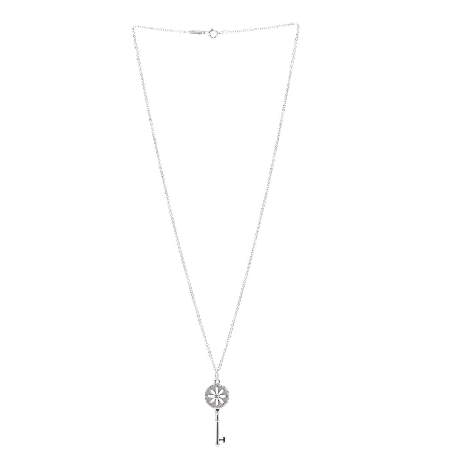 Tiffany Sterling Silver Diamond Small Daisy Key Pendant Necklace 3 of 4