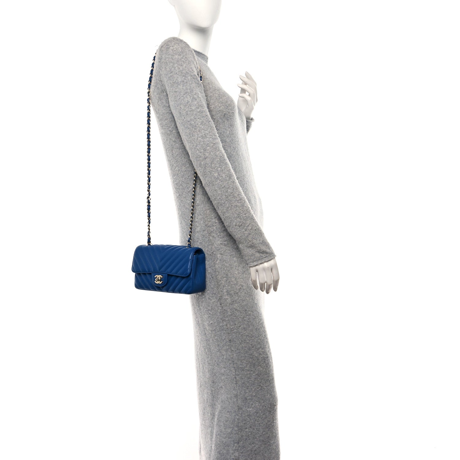 Chanel Lambskin Chevron Quilted Mini Rectangular Flap Blue 3 of 10