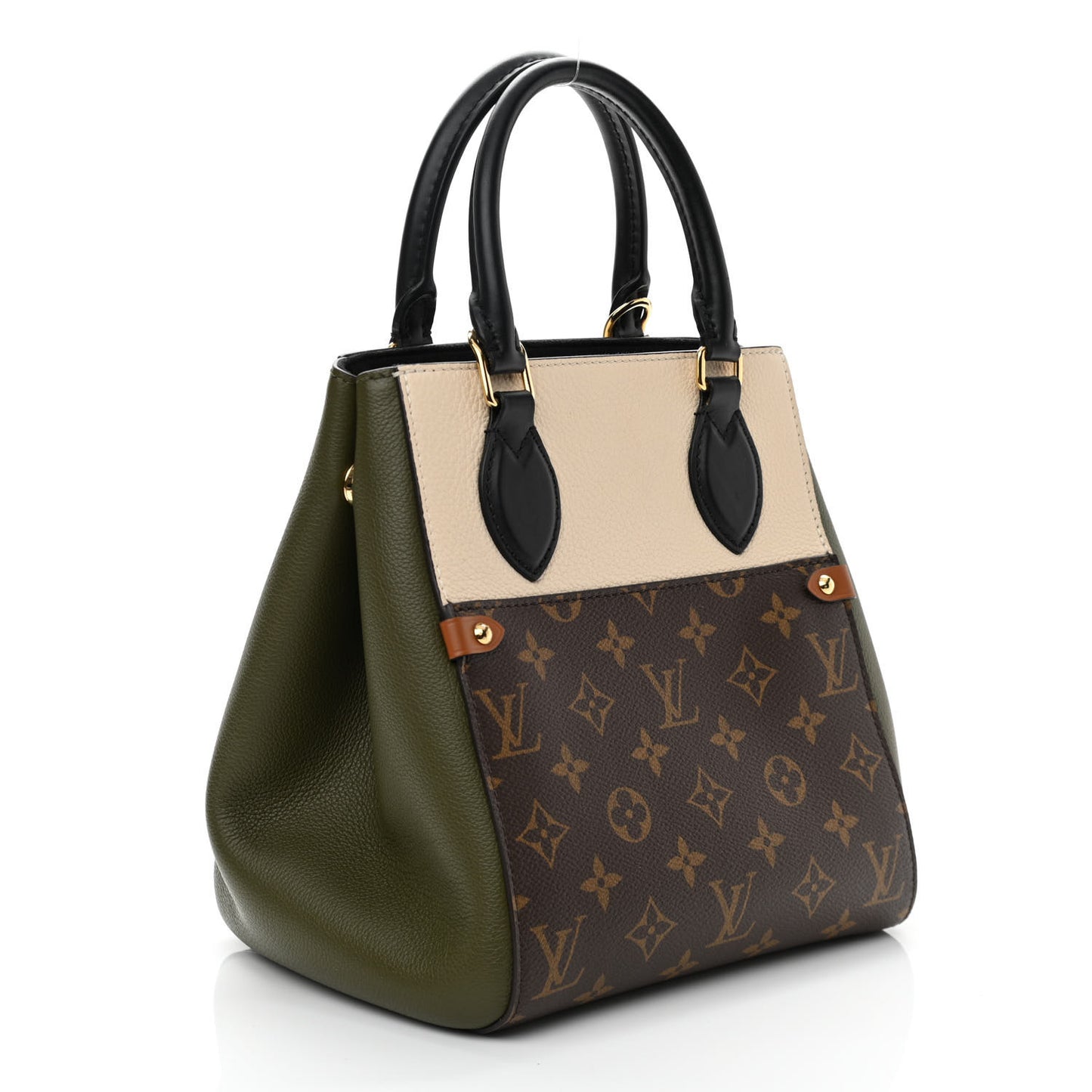 Calfskin Monogram Fold Tote PM Cream Khaki Black