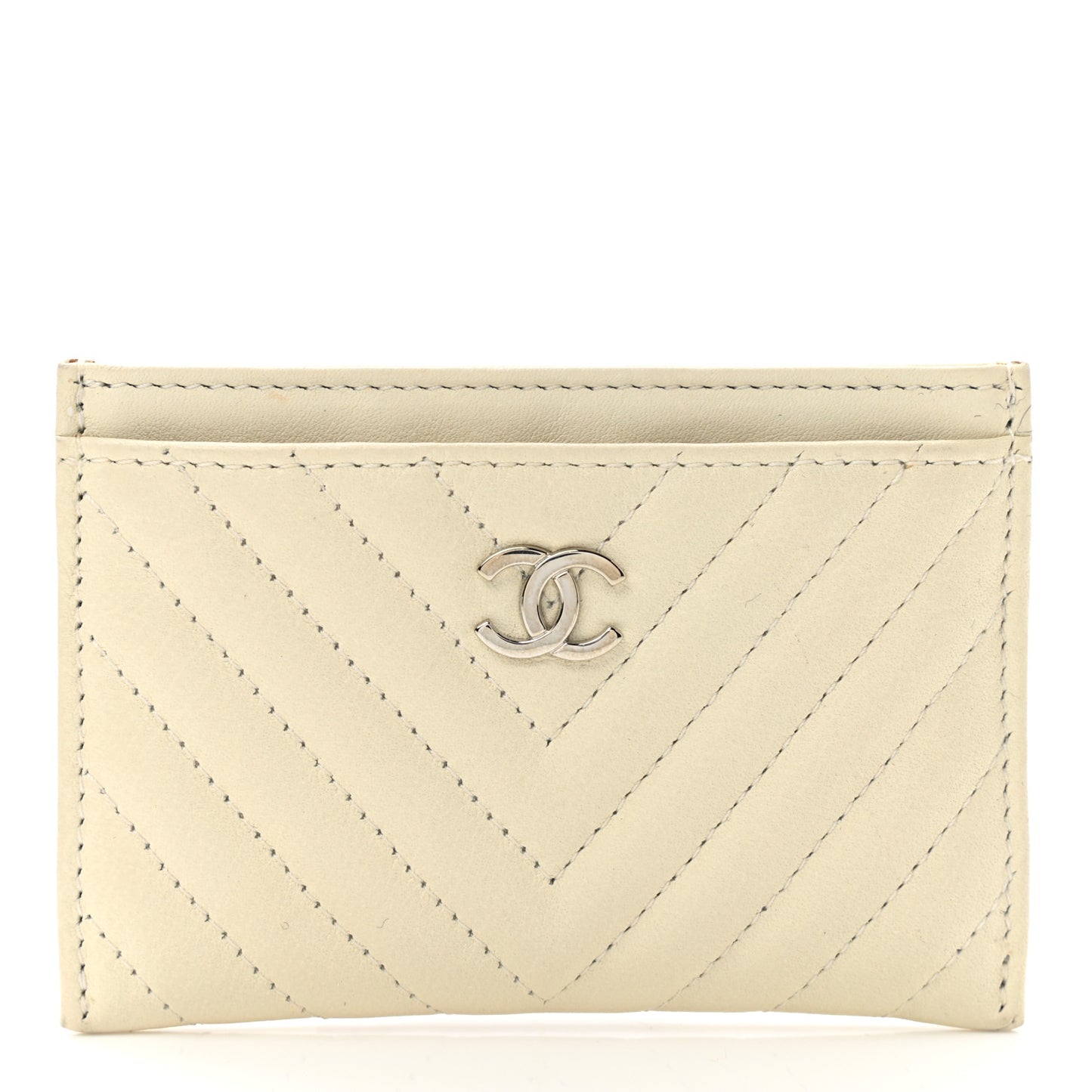 Lambskin Chevron Quilted Card Holder Ivory
