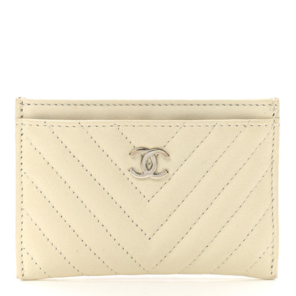 Chanel Lambskin Chevron Quilted Card Holder Ivory 1 of 9