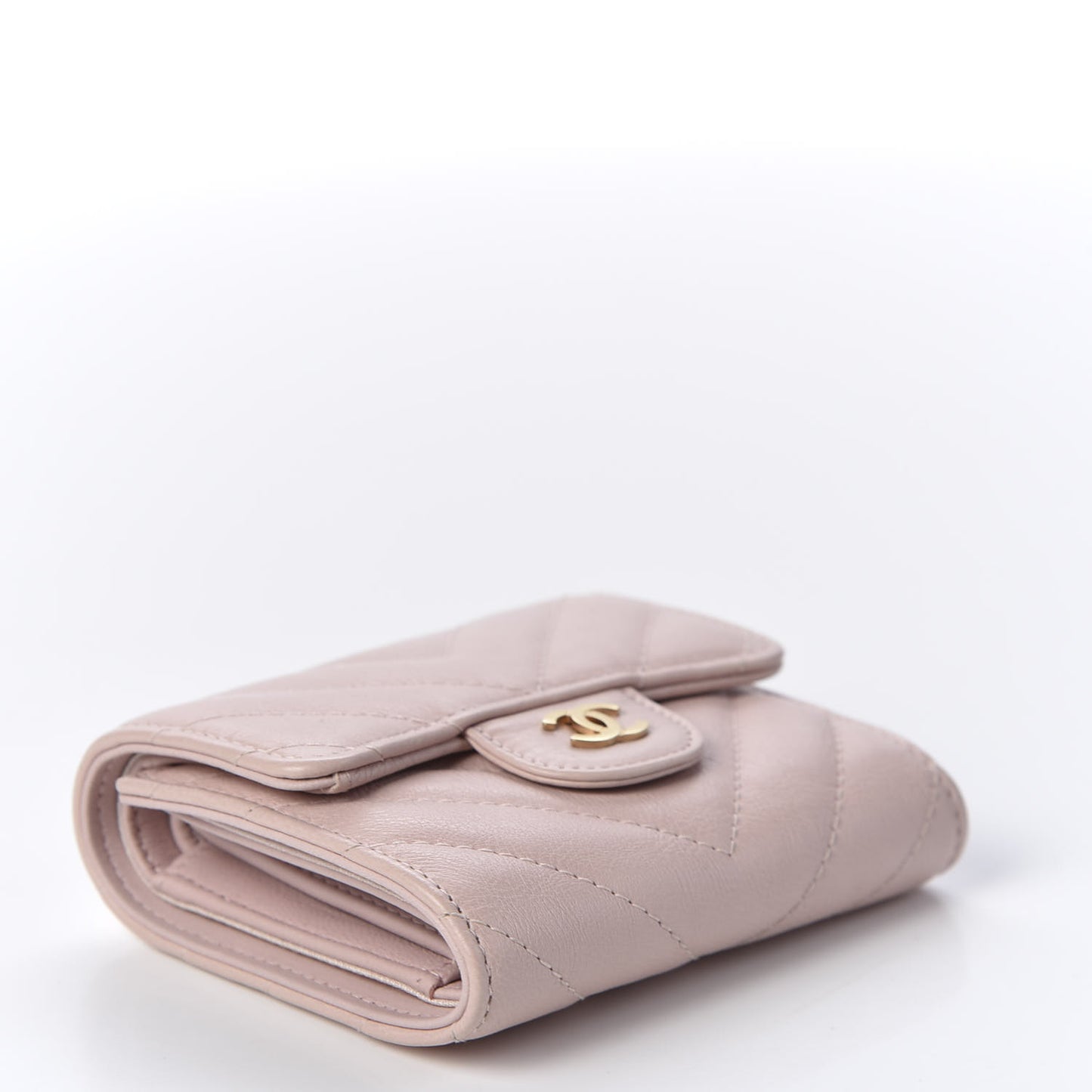 Calfskin Chevron Quilted Compact Flap Wallet Pink