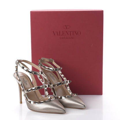 Valentino Garavani Metallic Pebbled Calfskin Patent Rockstud Ankle Strap 100mm Pumps 36 Skin 8 of 8