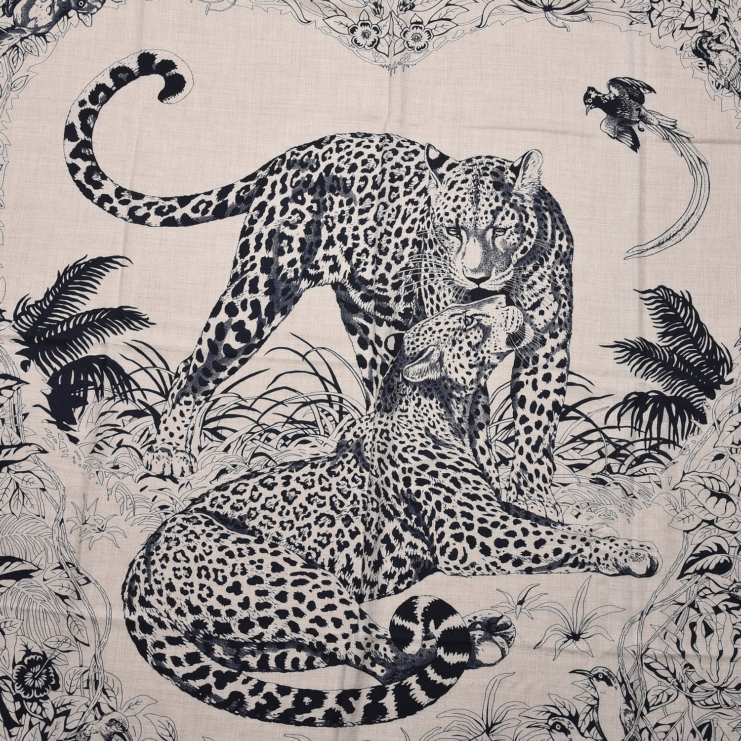 Hermes Cashmere Silk Jungle Love Tattoo Shawl 140 Natural Bleu Black 7 of 7