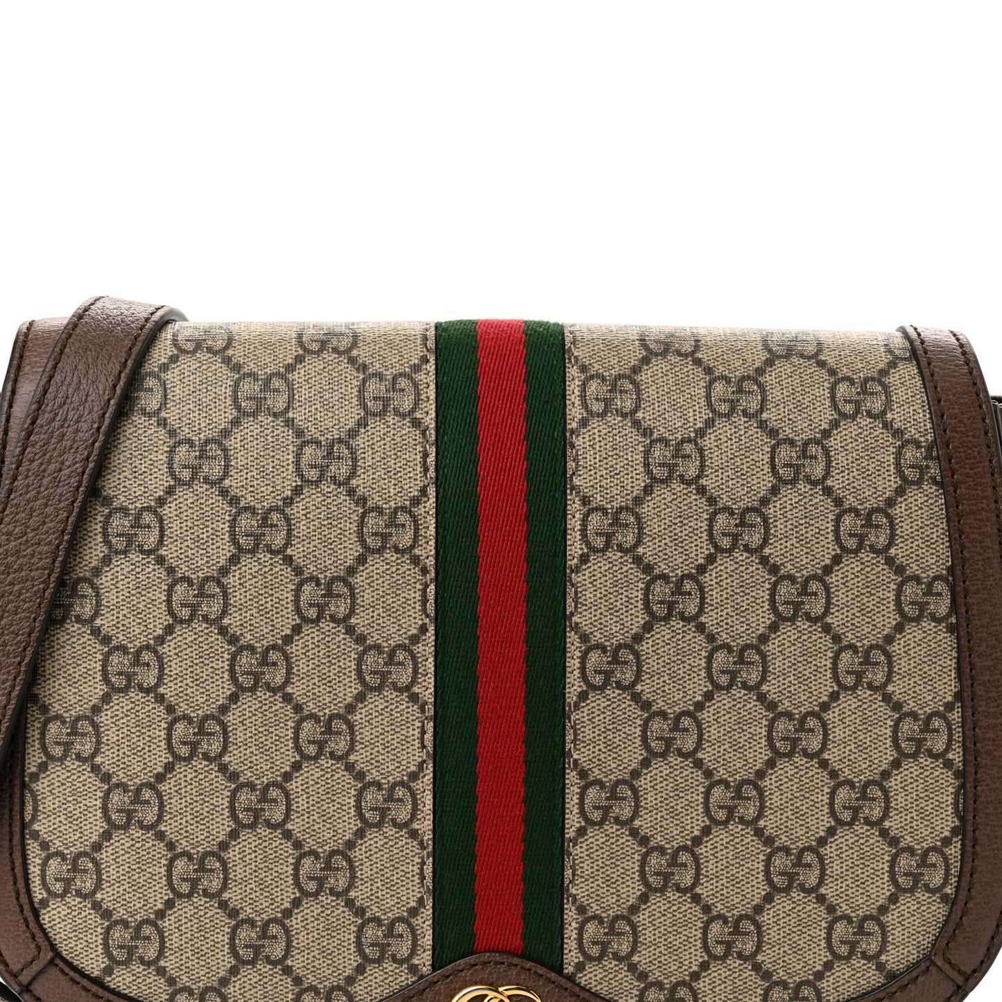 GG Supreme Monogram Web Small Ophidia Flap Messenger Bag Brown